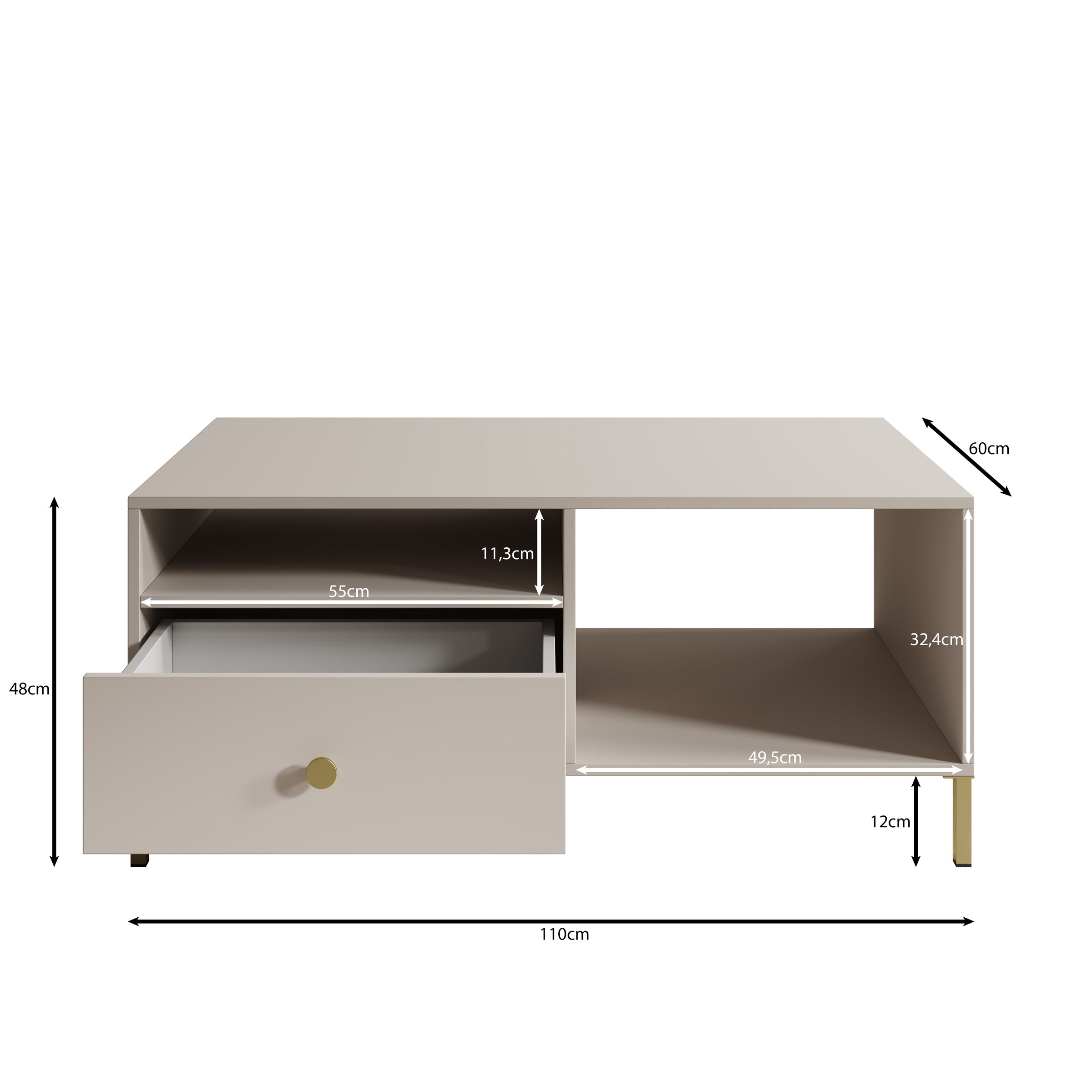 Syran - Salontafel - Beige - 110x60x48 cm