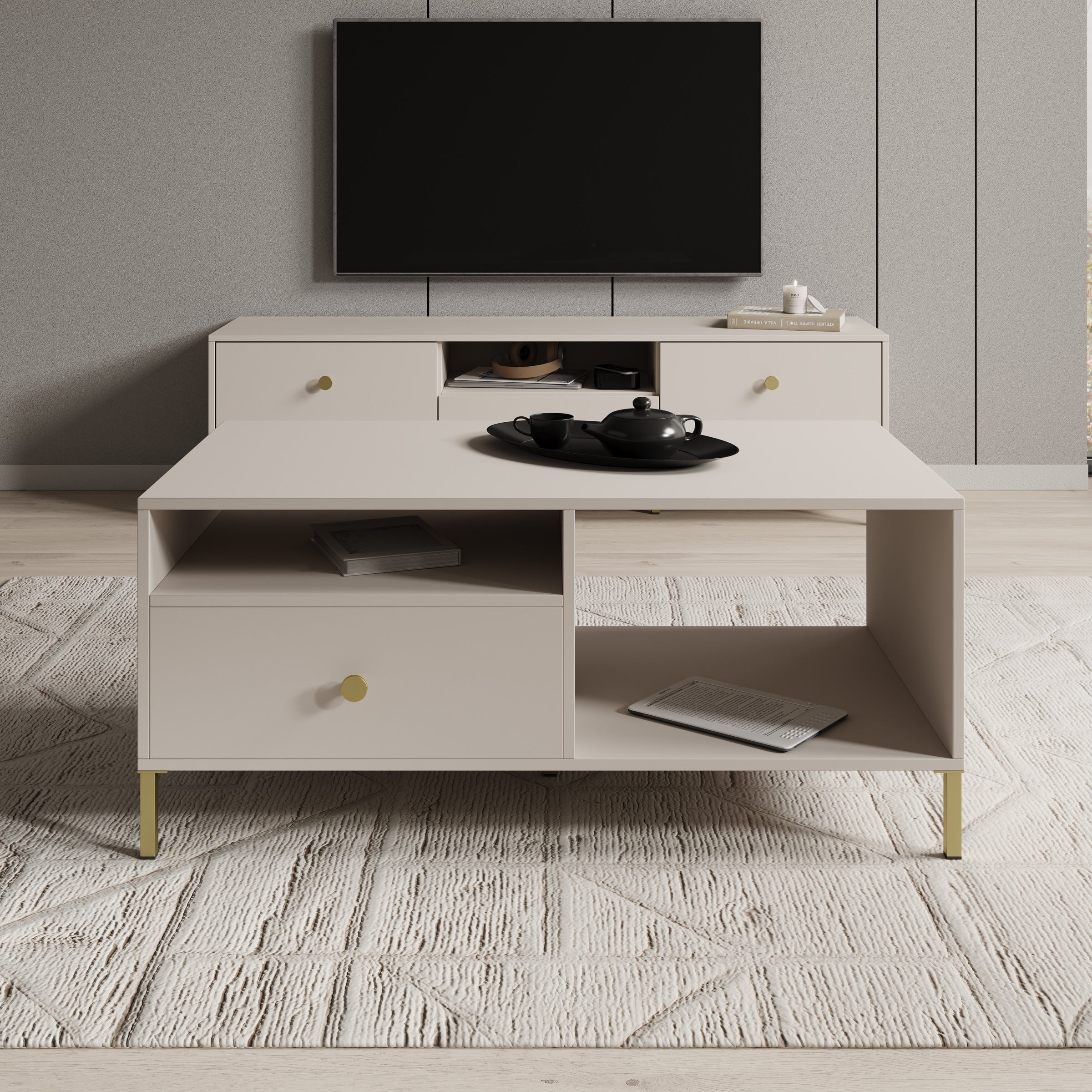 Syran - Salontafel - Beige - 110x60x48 cm