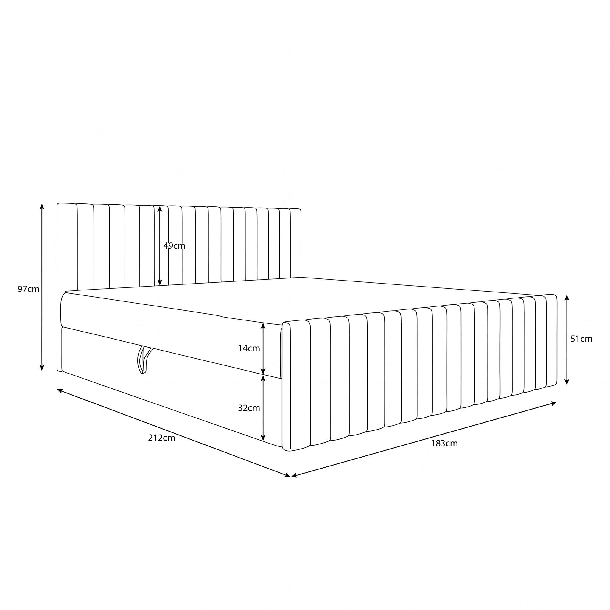 Tori - Boxspring met opbergruimte - Stof beige - 180x200 cm