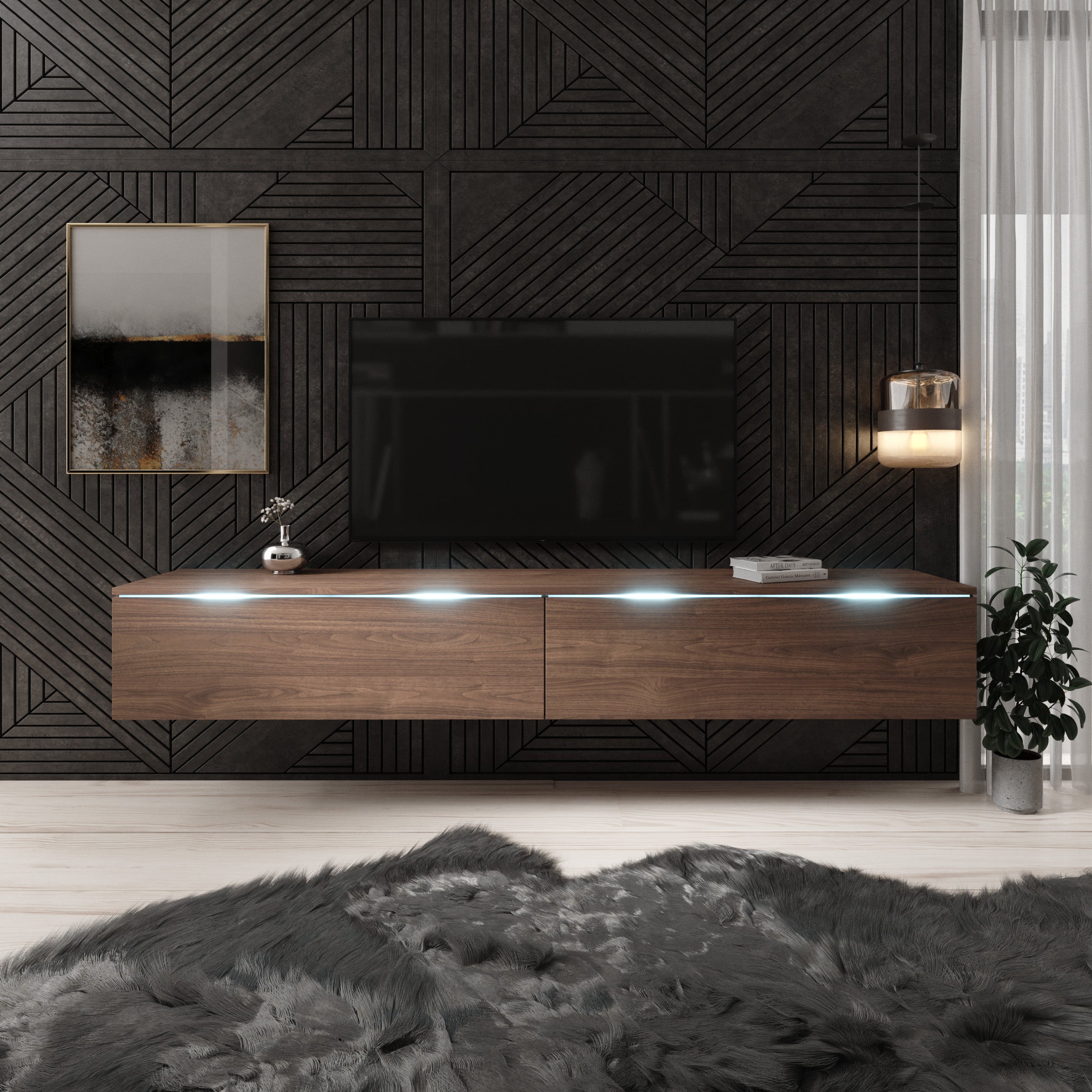 Dixon - TV-Meubel - Walnootpatroon - 180x33x30 cm