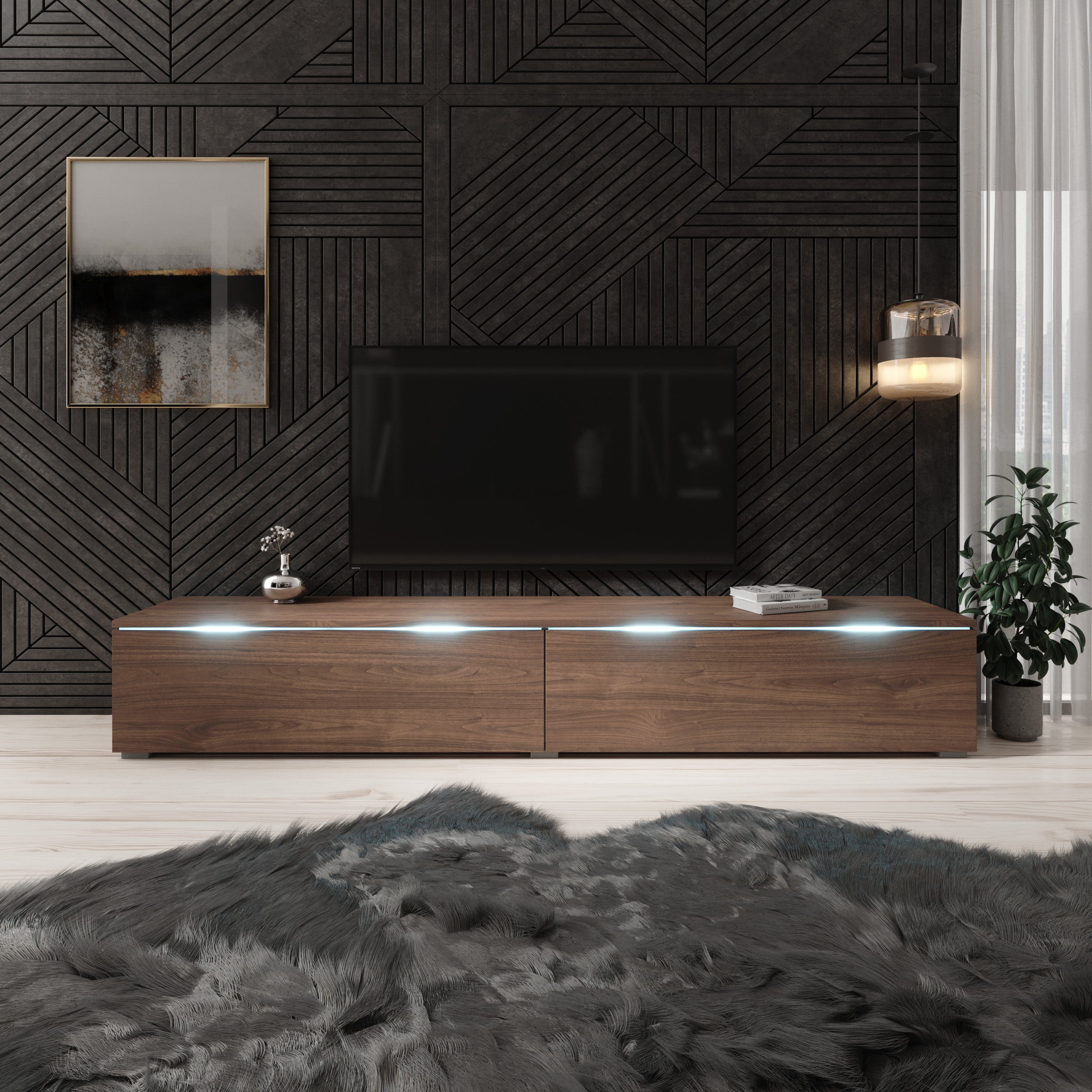 Dixon - TV-Meubel - Walnootpatroon - 180x33x30 cm