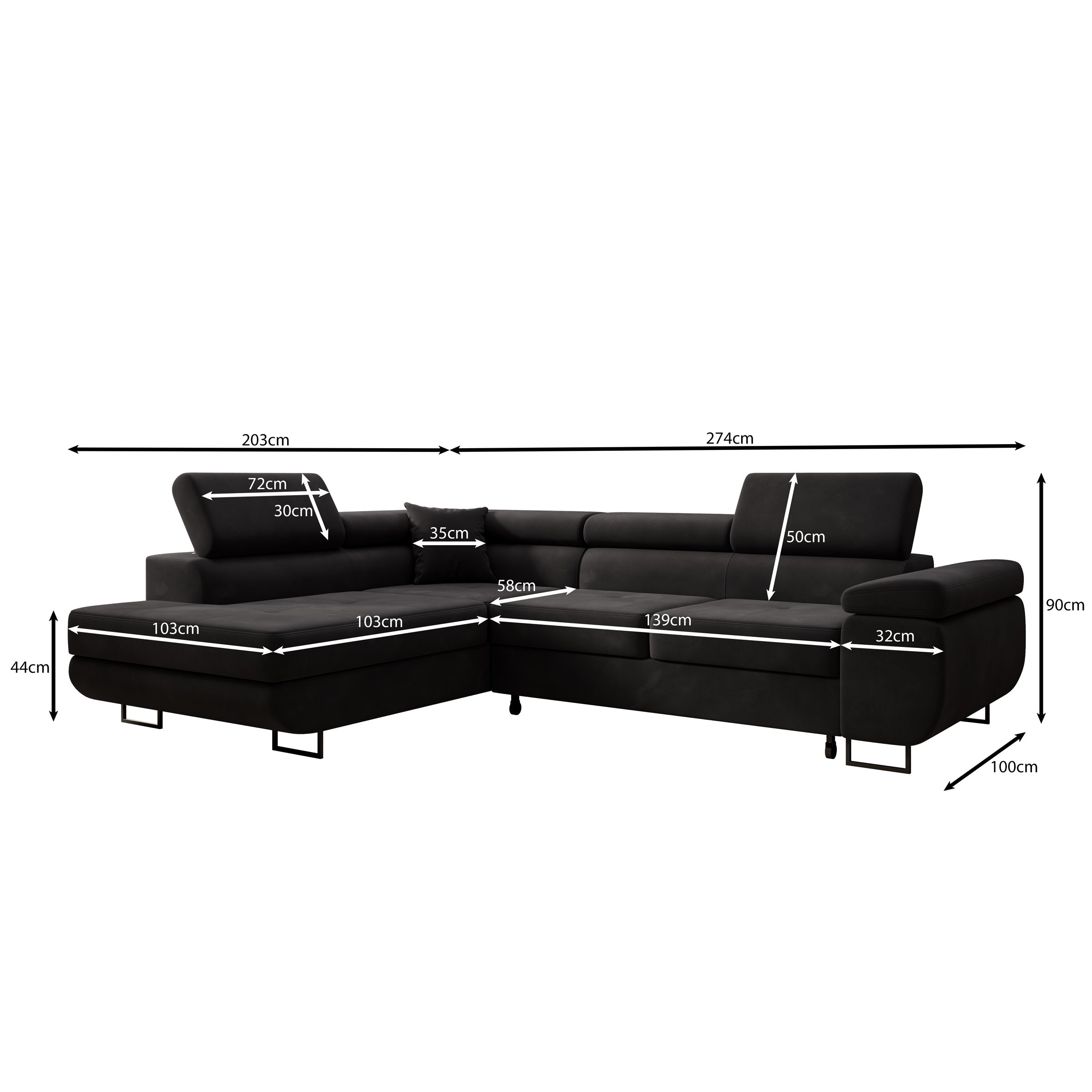 Tacito - Hoekbank 4-zits - Velvet zwart - Links