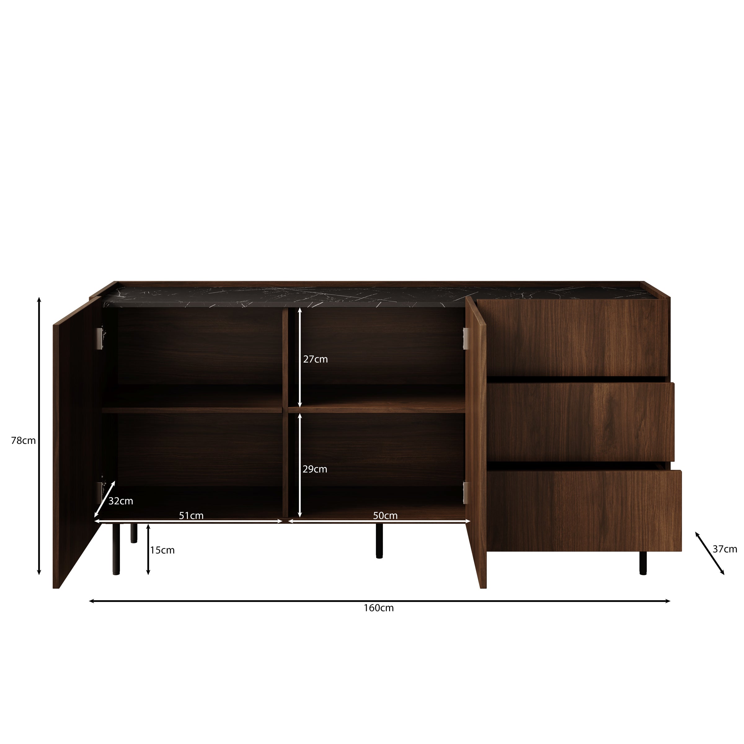 Tahiti - Dressoir - Donker eiken - 160x37x78 cm