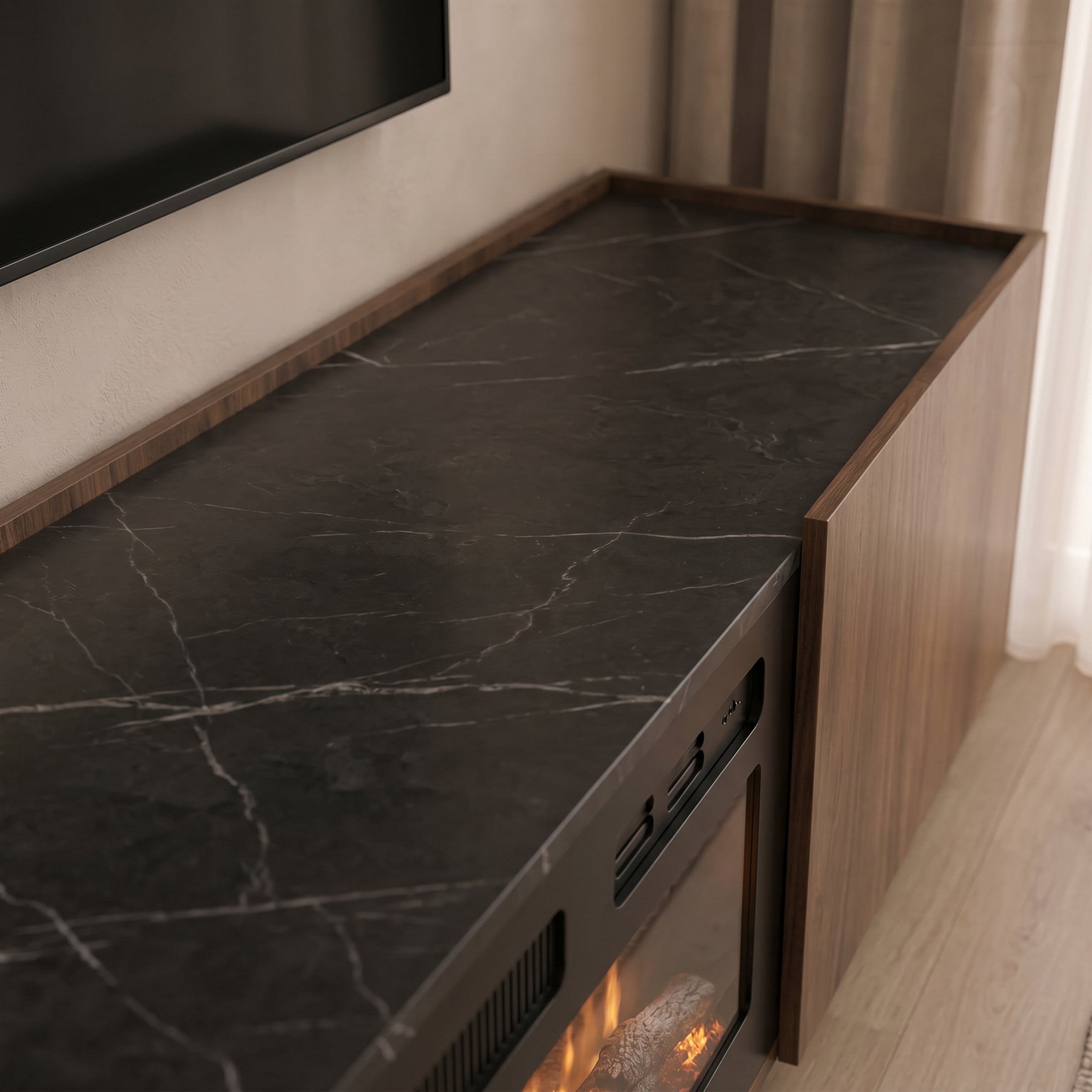 Tahiti - TV-Meubel met sfeerhaard - Donker eikenpatroon - 200x37x55 cm