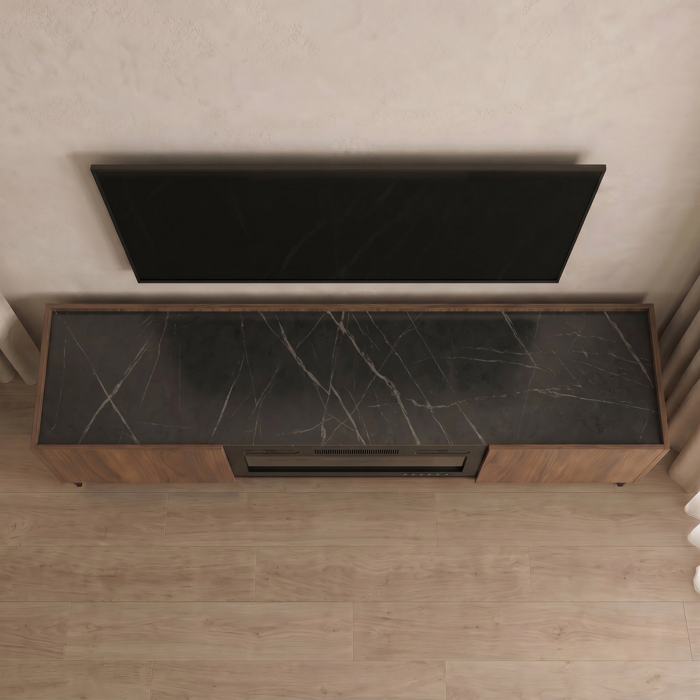 Tahiti - TV-Meubel met sfeerhaard - Donker eikenpatroon - 200x37x55 cm