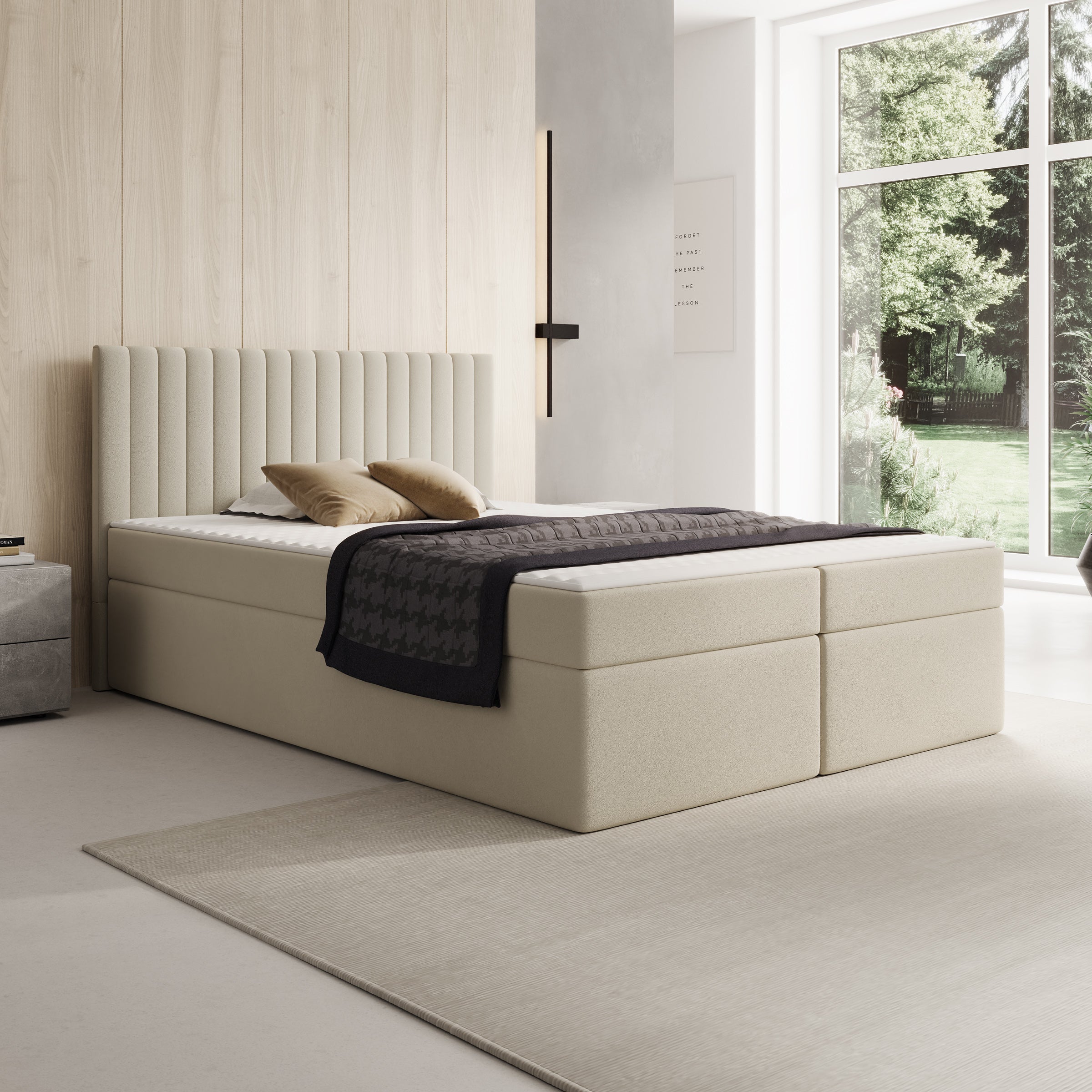 Taiko - Boxspring met opbergruimte - Stof beige - 140x200 cm