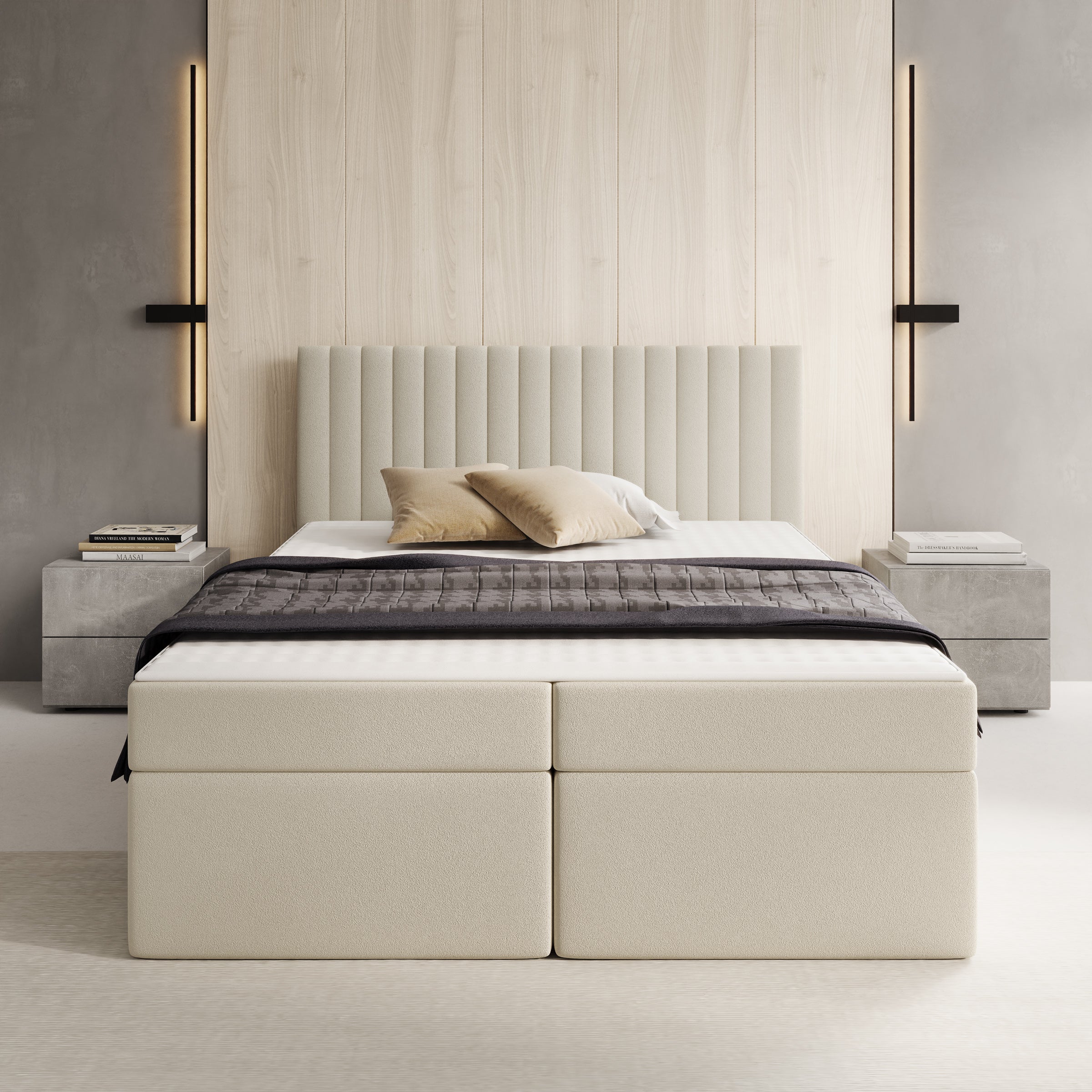 Taiko - Boxspring met opbergruimte - Stof beige - 140x200 cm