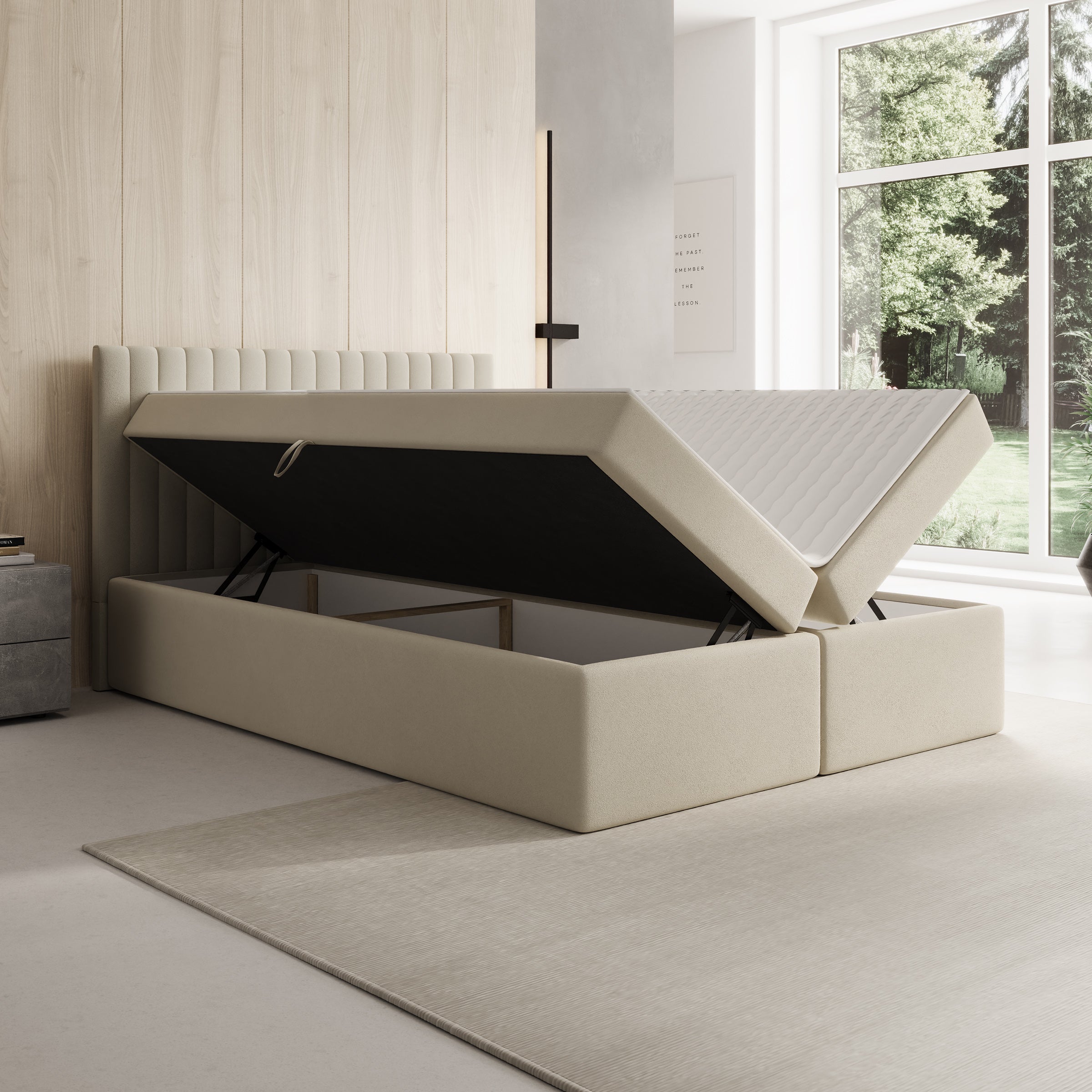 Taiko - Boxspring met opbergruimte - Stof beige - 140x200 cm