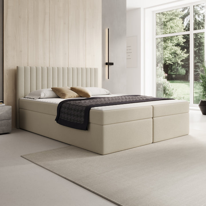 Taiko - Boxspring met opbergruimte - Stof beige - 160x200 cm