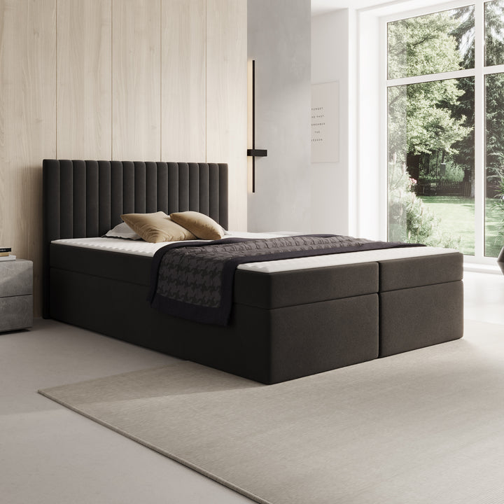 Taiko - Boxspring met opbergruimte - Stof zwart - 140x200 cm