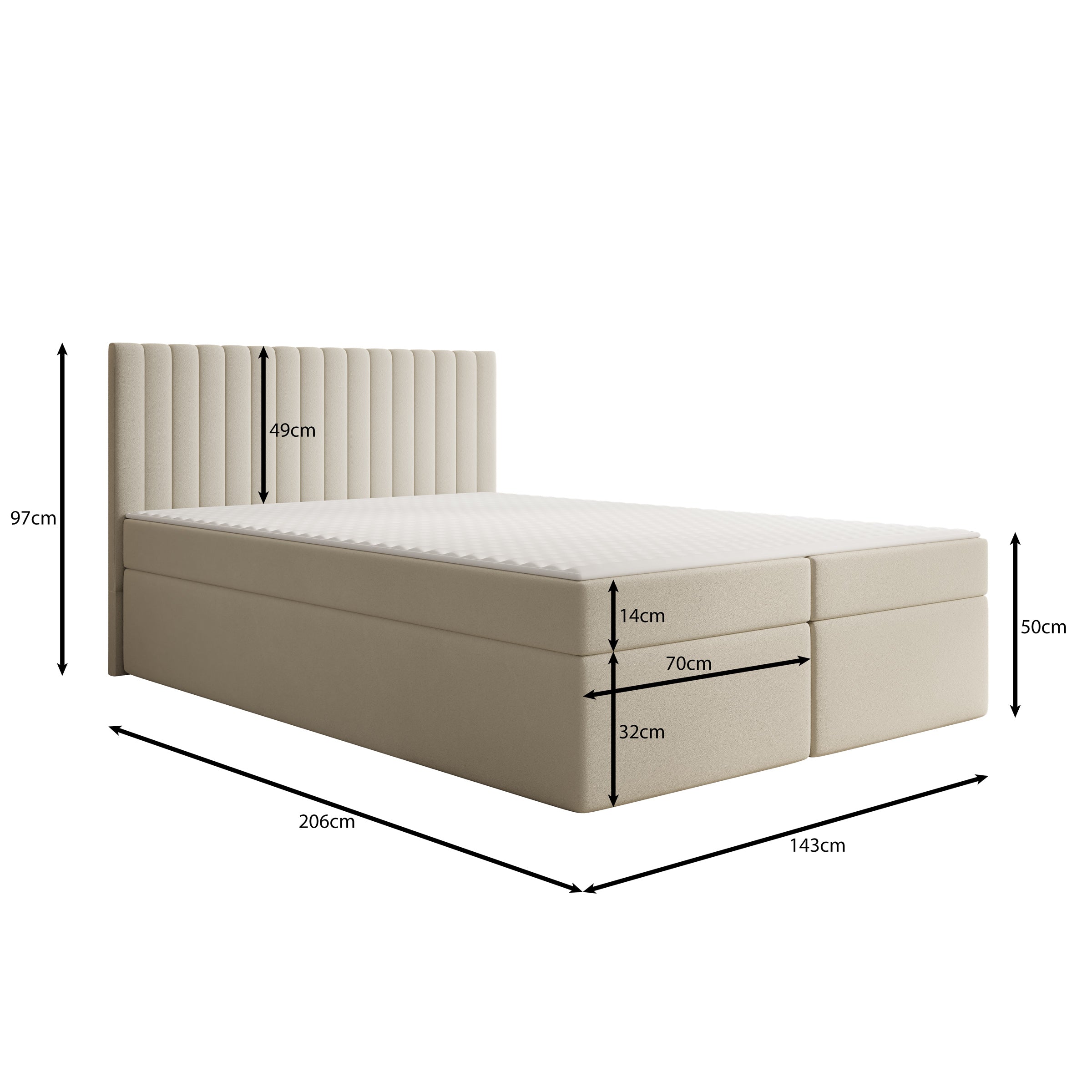 Taiko - Boxspring met opbergruimte - Stof zwart - 140x200 cm