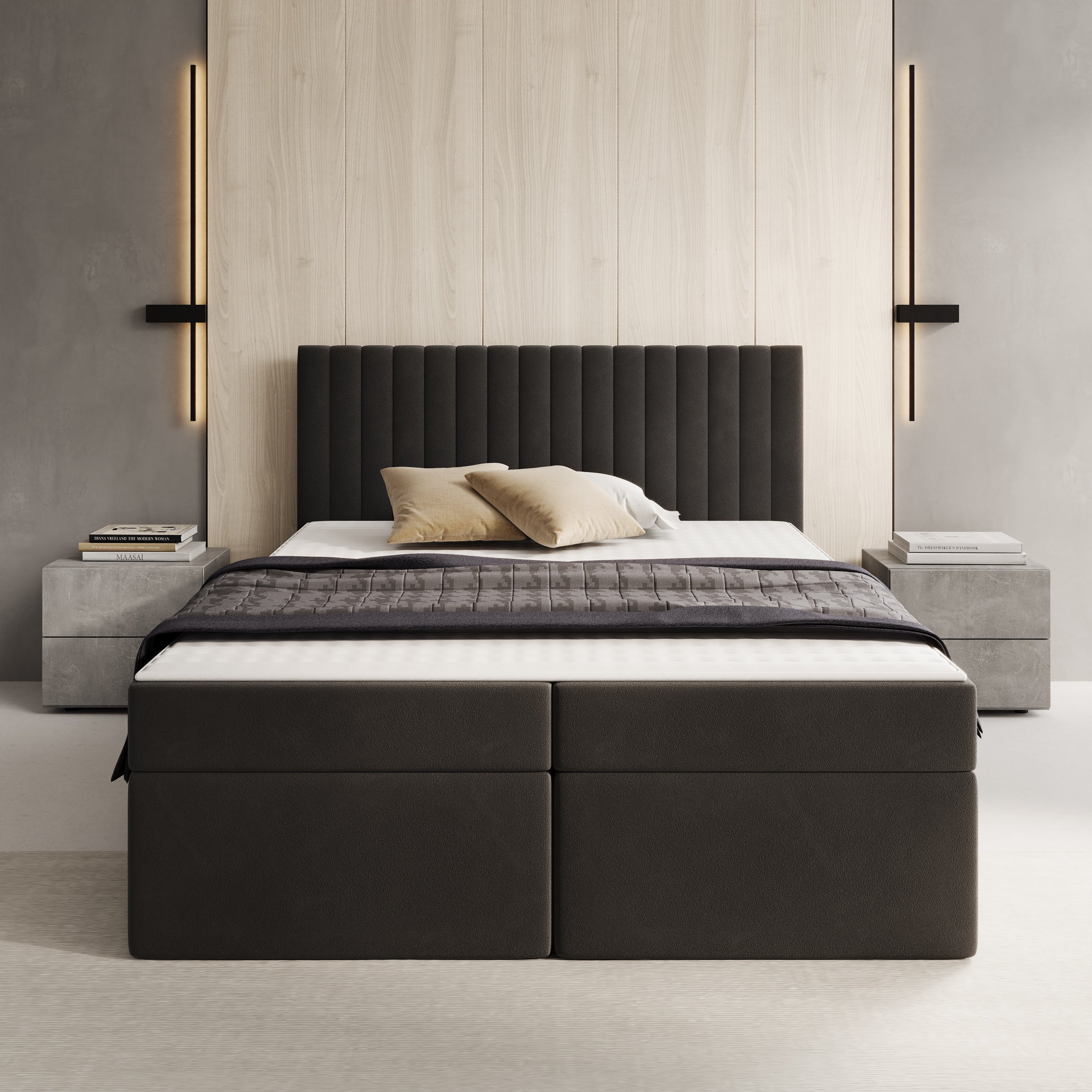 Taiko - Boxspring met opbergruimte - Stof zwart - 140x200 cm