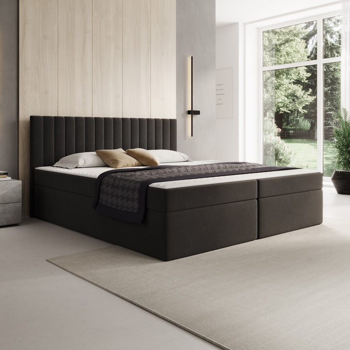 Taiko - Boxspring met opbergruimte - Stof zwart - 180x200 cm