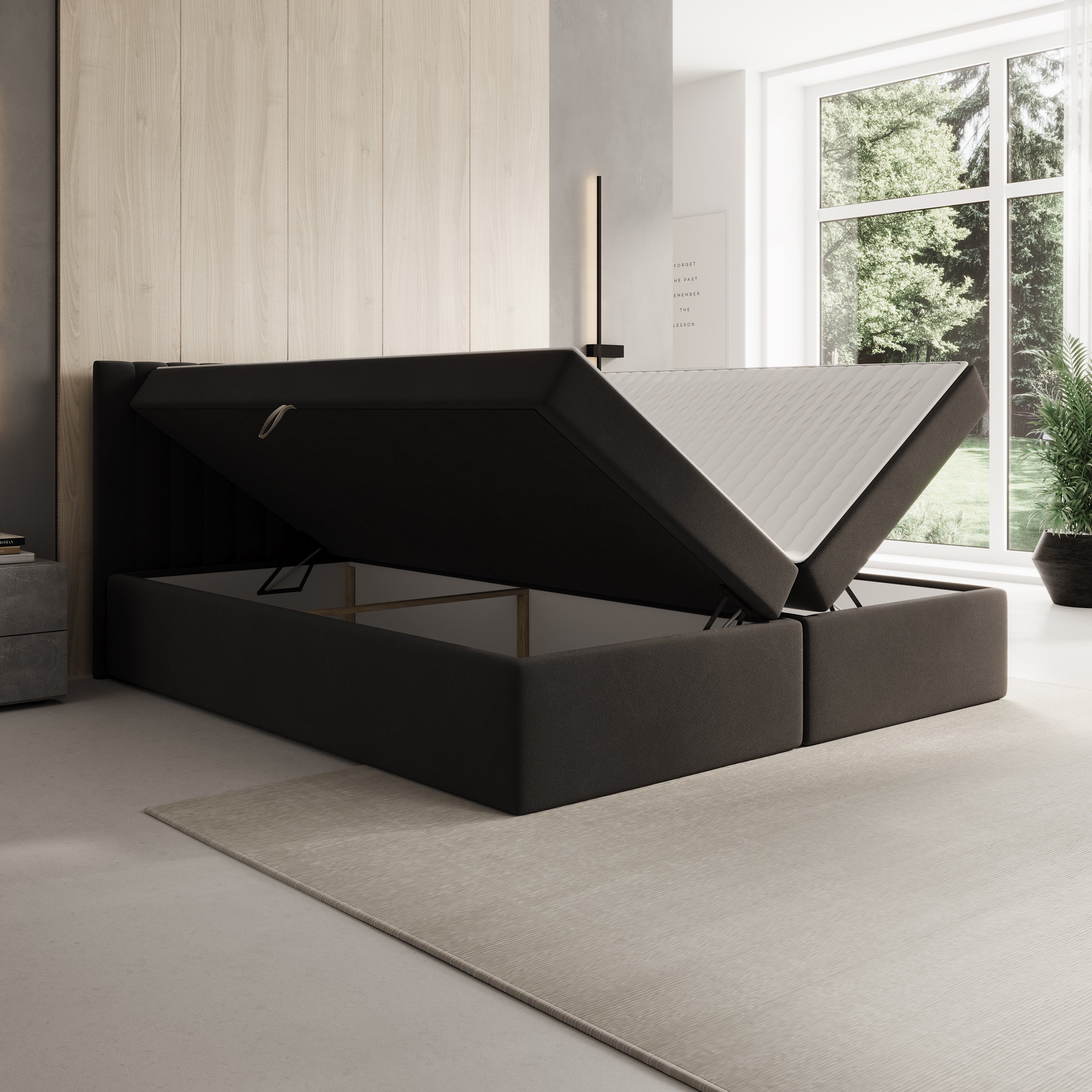Taiko - Boxspring met opbergruimte - Stof zwart - 180x200 cm
