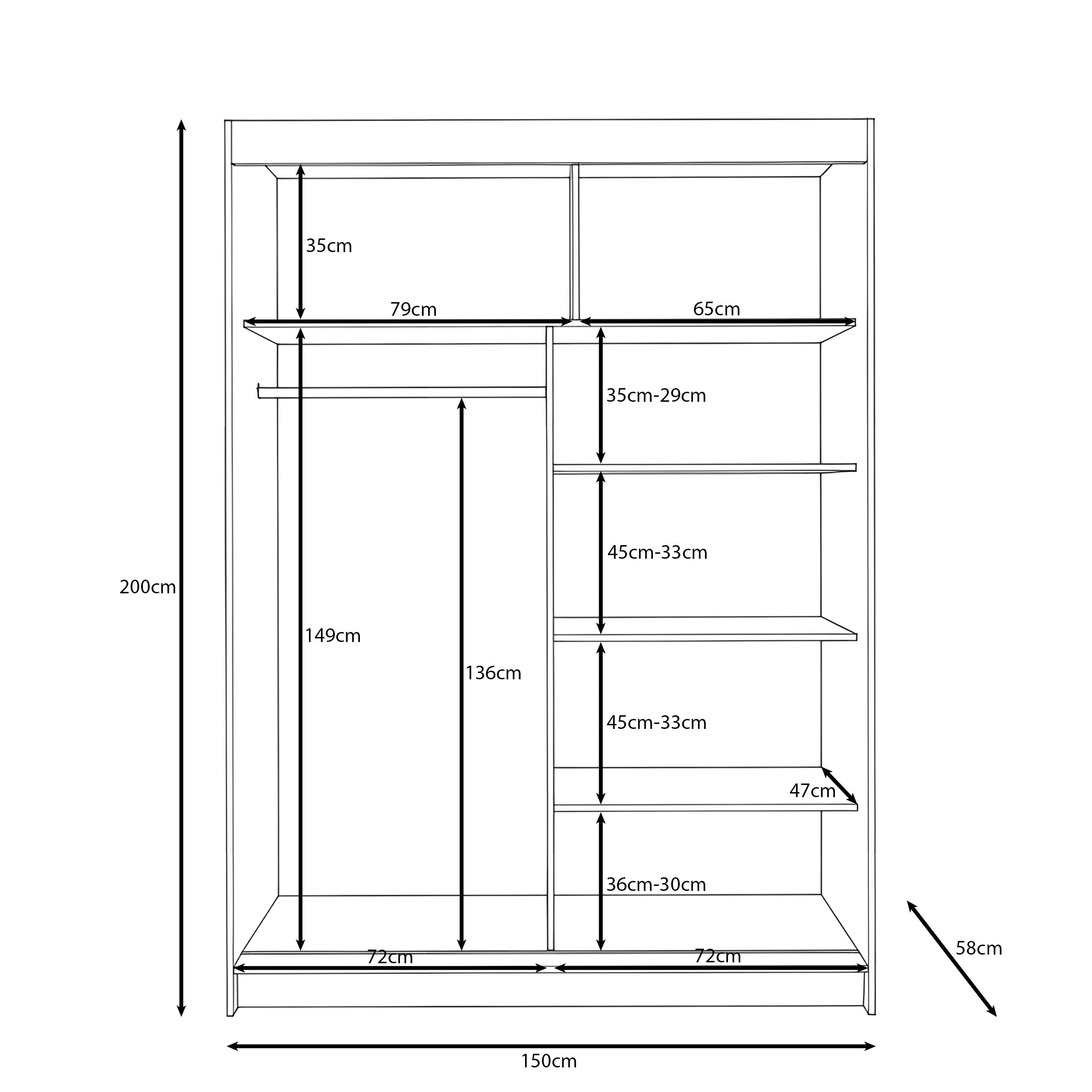 Tanki - Kledingkast met schuifdeuren - Met spiegel - Walnoot - 150x58x200 cm