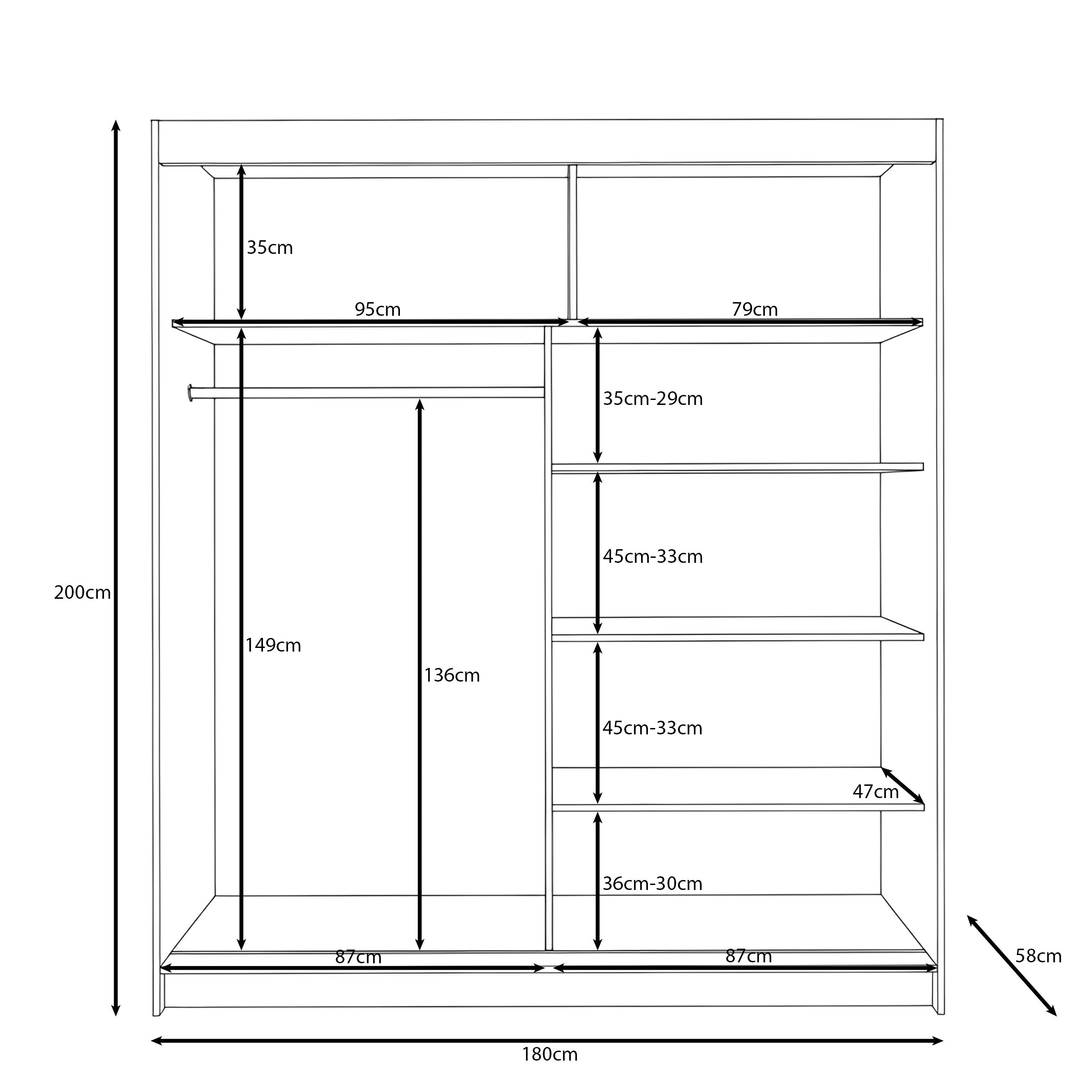 Tanki - Kledingkast met schuifdeuren - Met spiegel - Walnoot - 180x58x200 cm