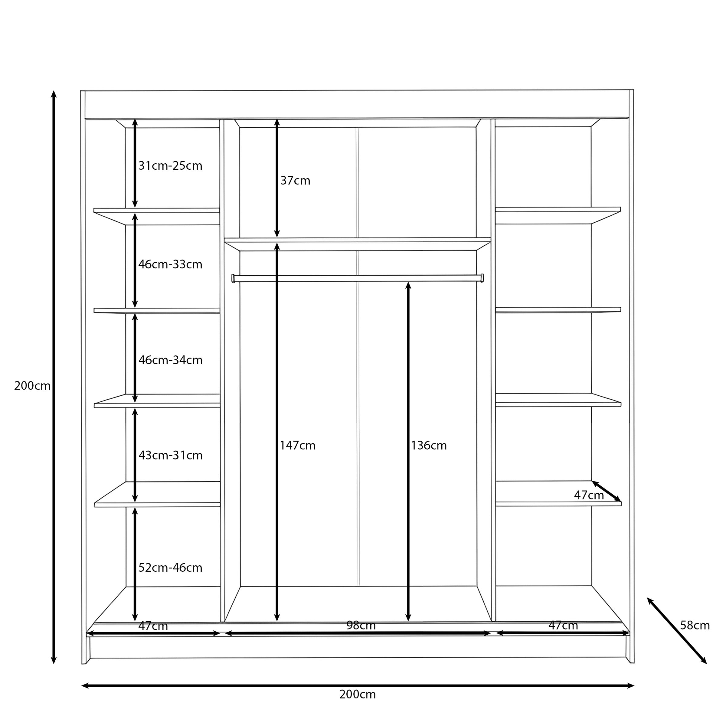 Tanki - Kledingkast met schuifdeuren - Walnootpatroon - 200x58x200 cm
