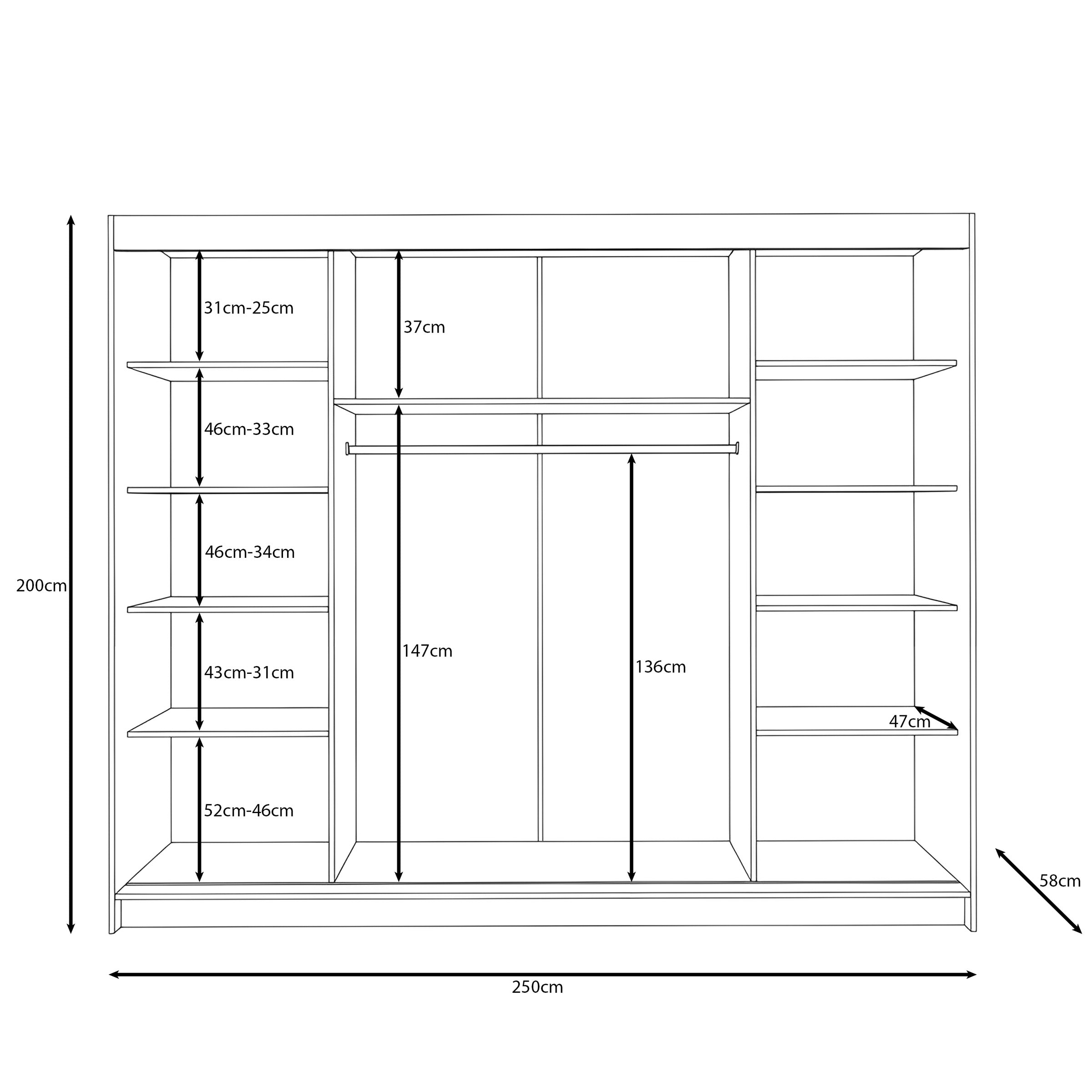 Tanki - Kledingkast met schuifdeuren - Walnootpatroon - 250x58x200 cm