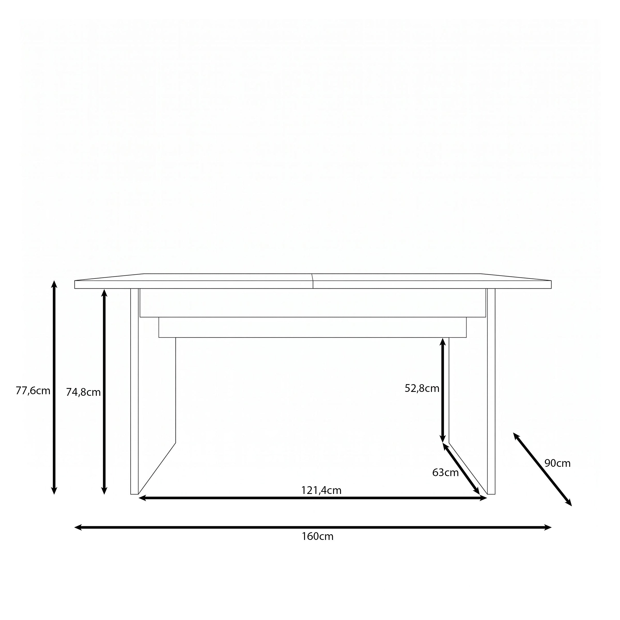 Tarei - Eetkamertafel uitschuifbaar - Eikenpatroon - 160x90x78 cm