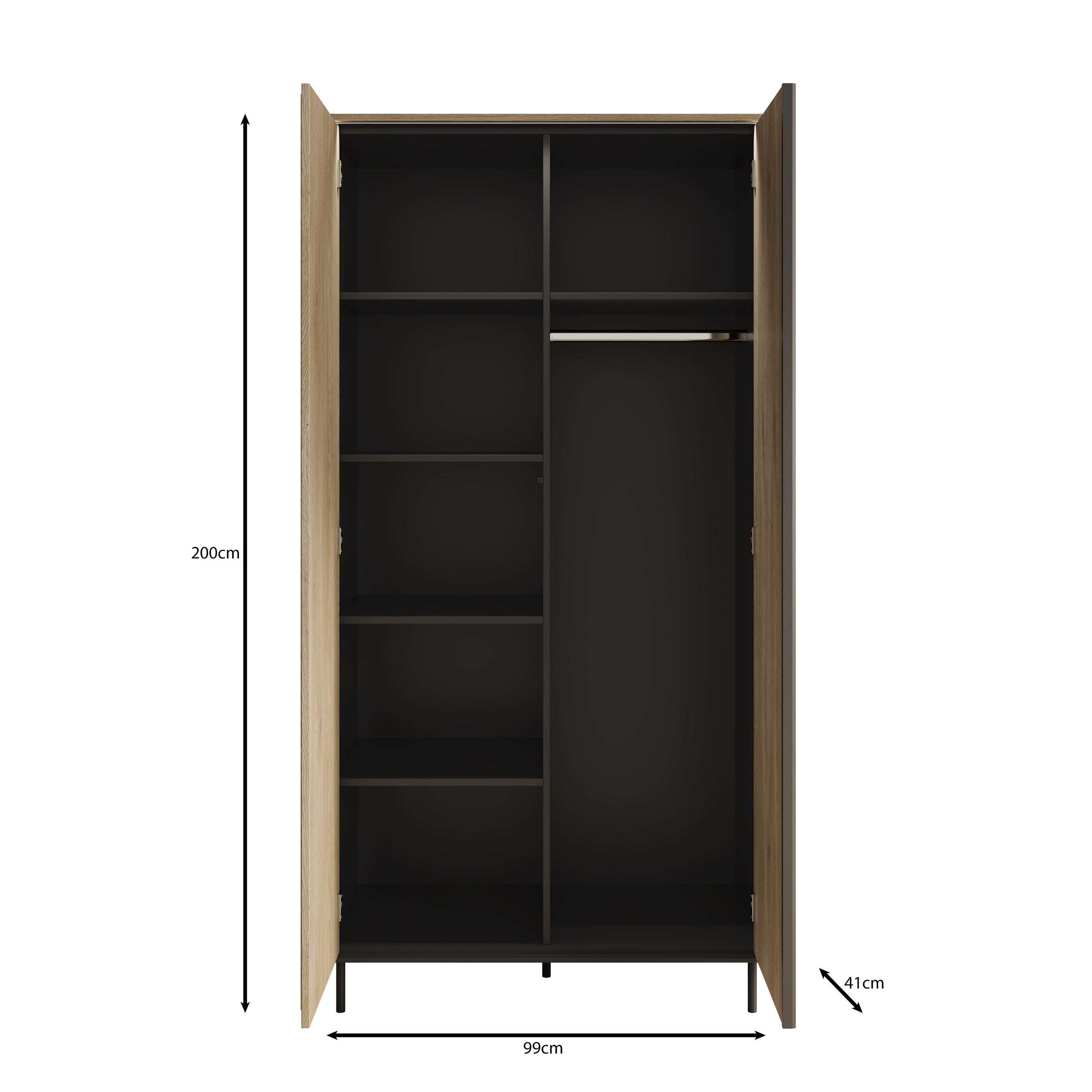 Tarello - Kledingkast 2 deurs - Eikenpatroon - 99x55x200 cm