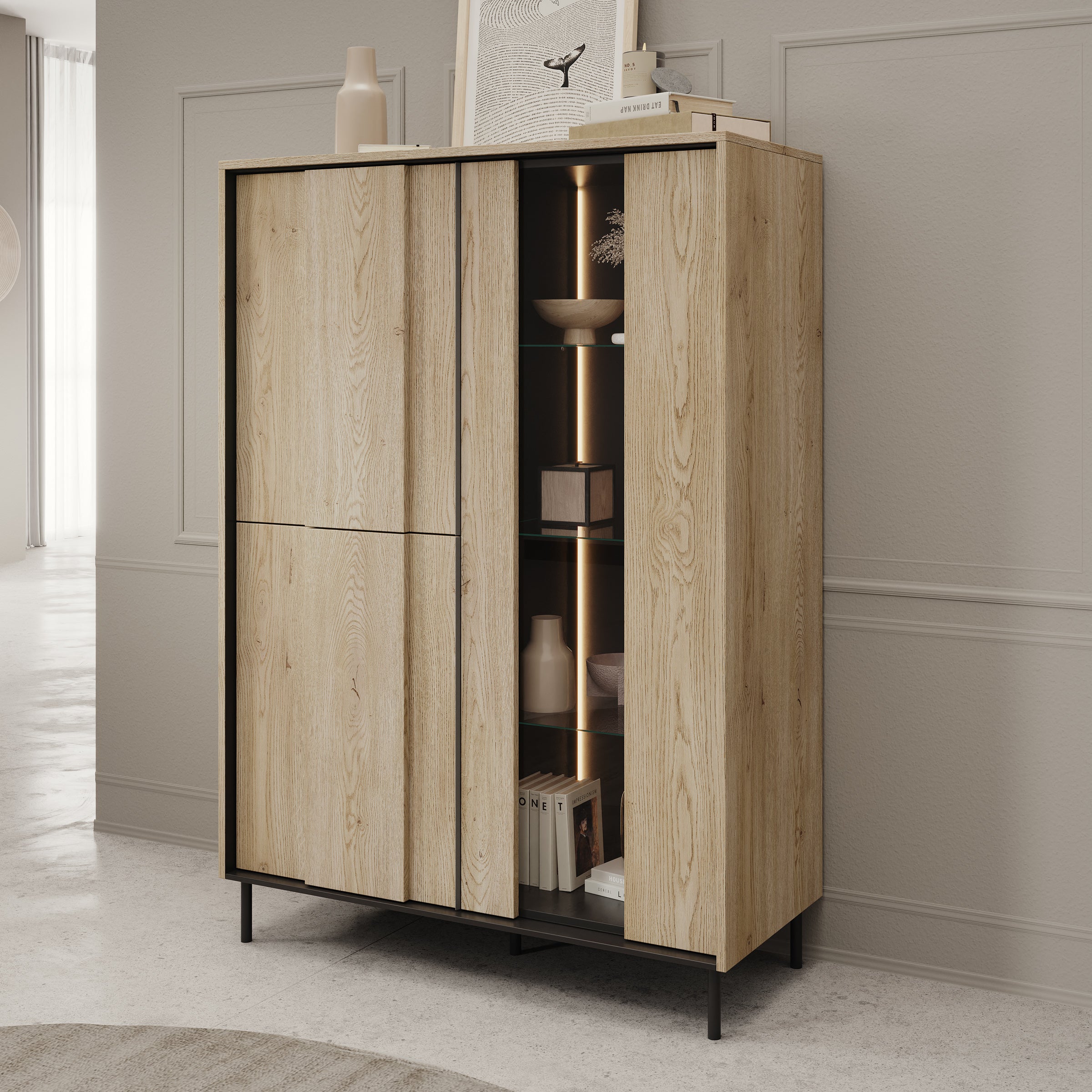 Tarello - Vitrinekast - Eikenpatroon - 99x41x140 cm