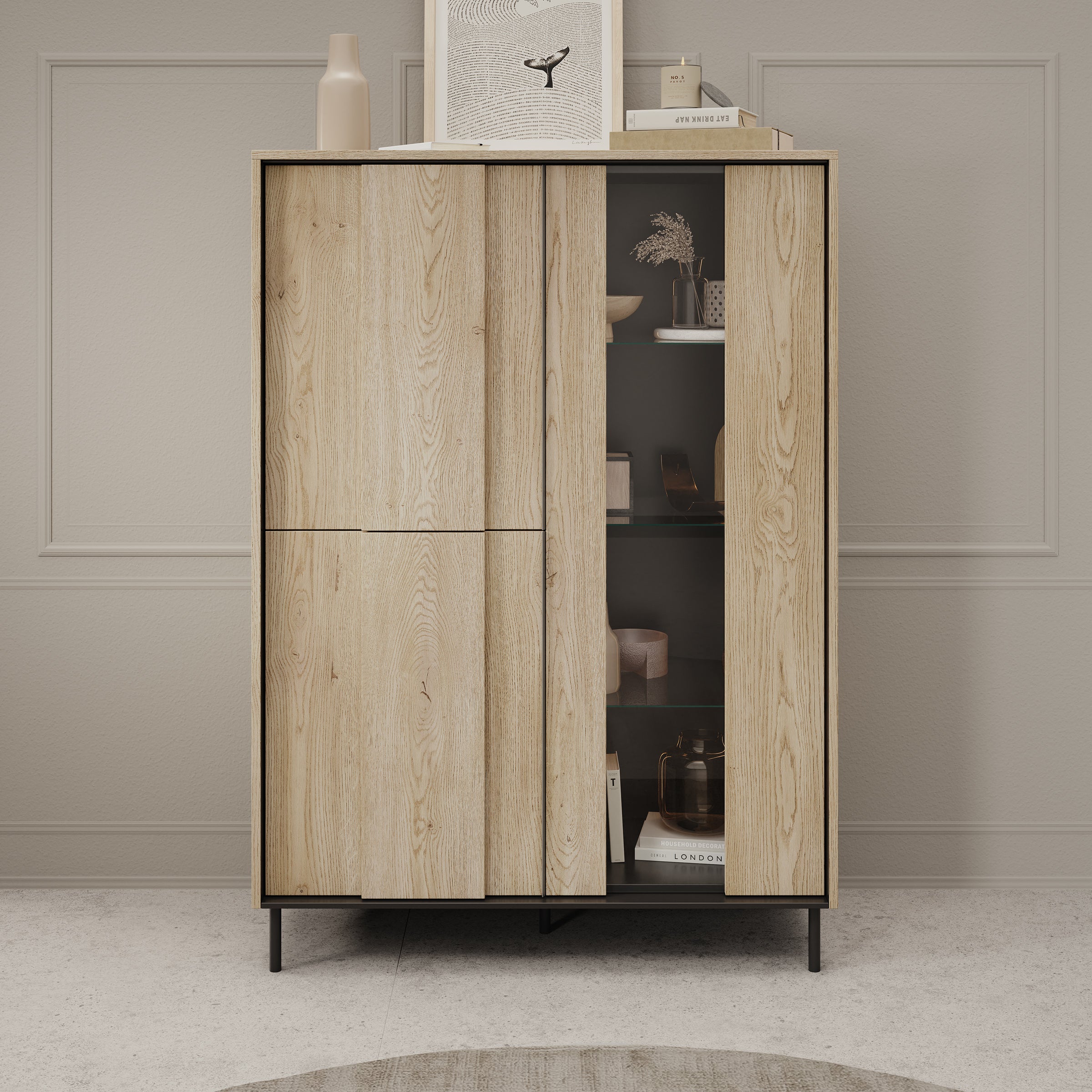 Tarello - Vitrinekast - Eikenpatroon - 99x41x140 cm