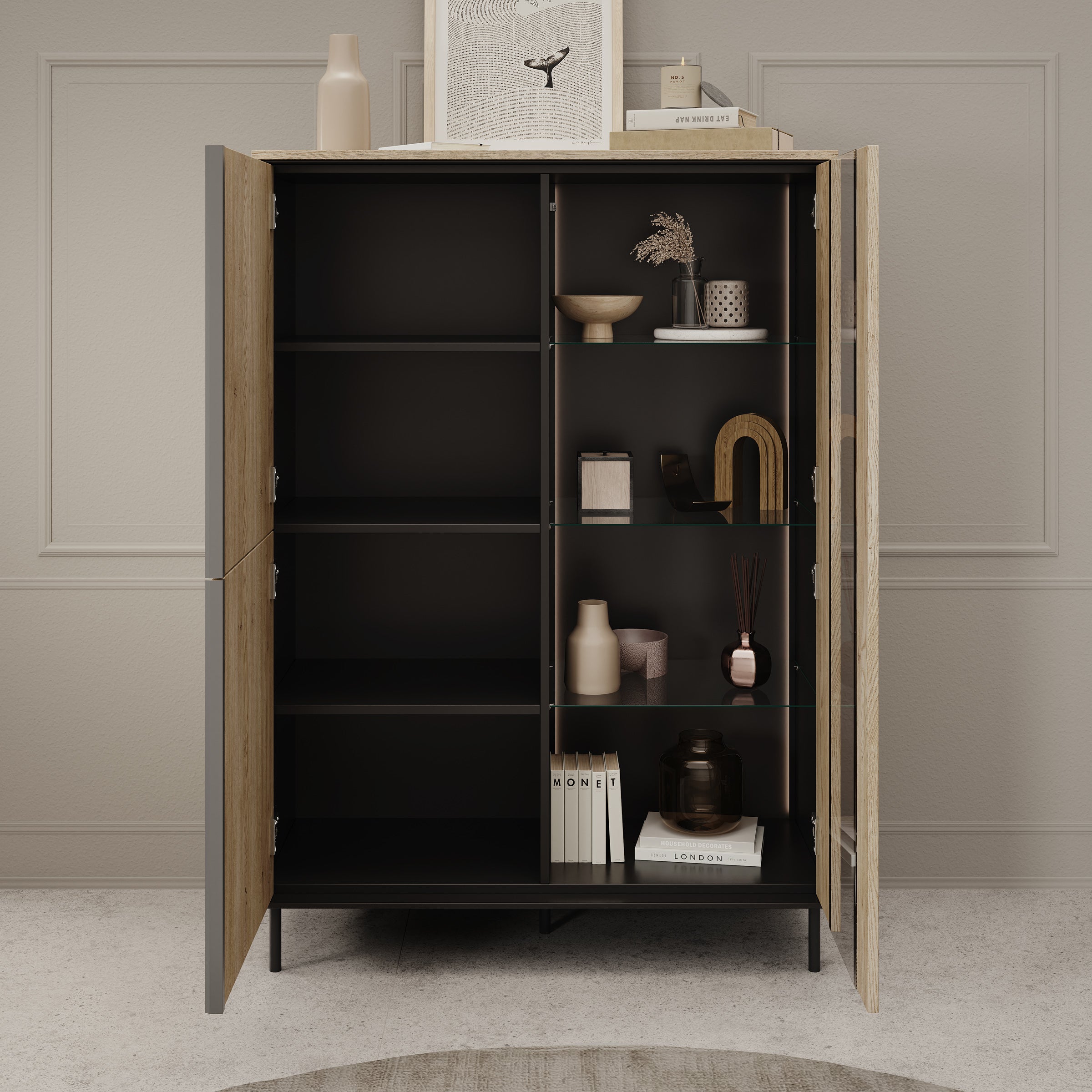 Tarello - Vitrinekast - Eikenpatroon - 99x41x140 cm