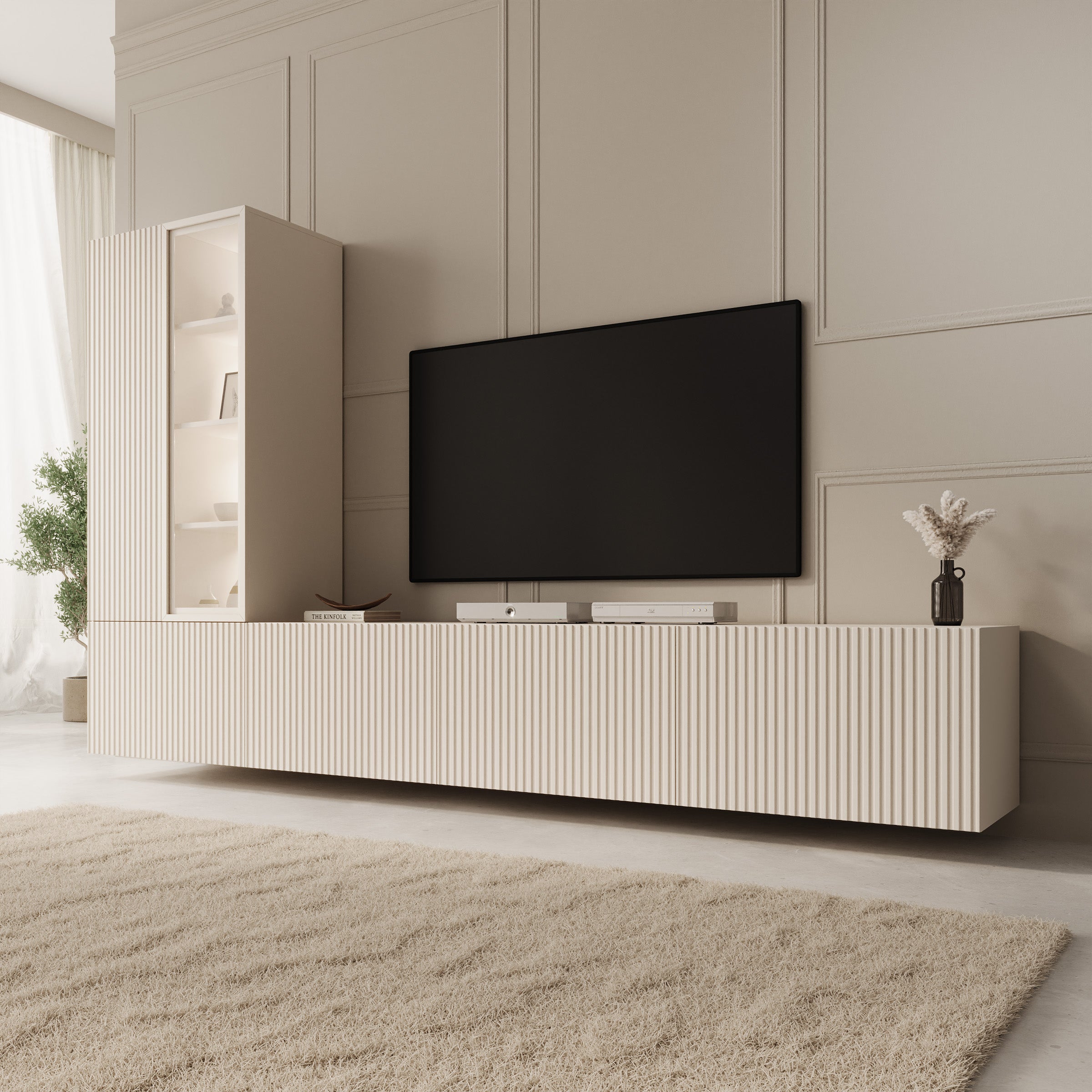 Taro - Wandmeubel - Beige/Travertinpatroon - 260x41x158 cm