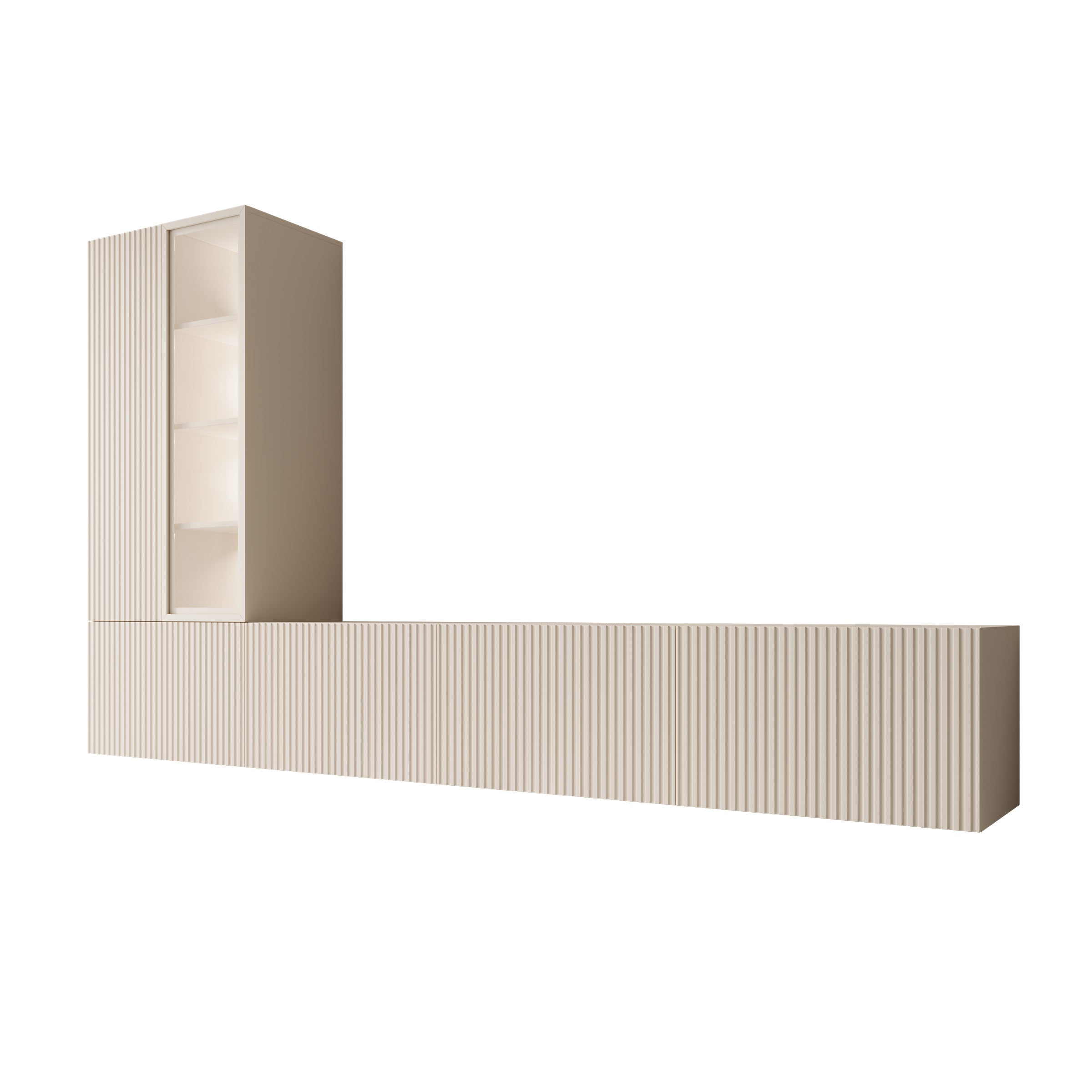 Taro - Wandmeubel - Beige/Travertinpatroon - 260x41x158 cm