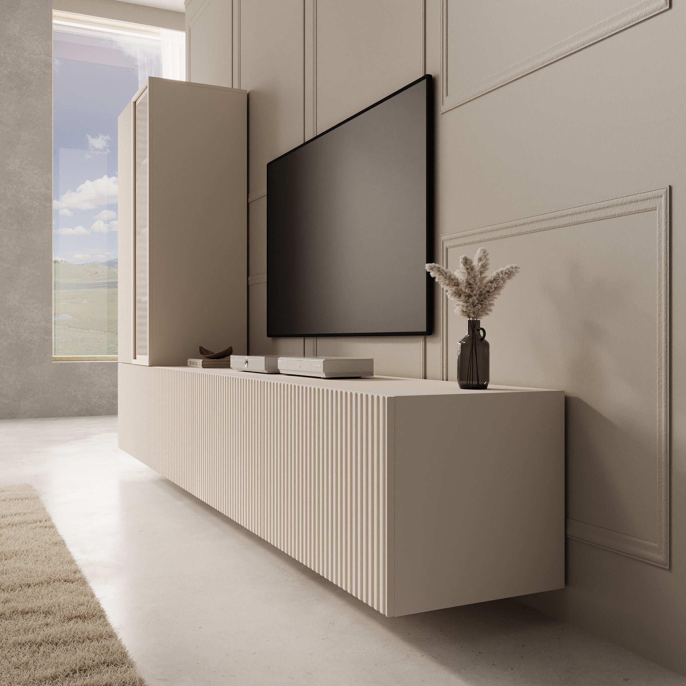Taro - Wandmeubel - Beige/Travertinpatroon - 260x41x158 cm