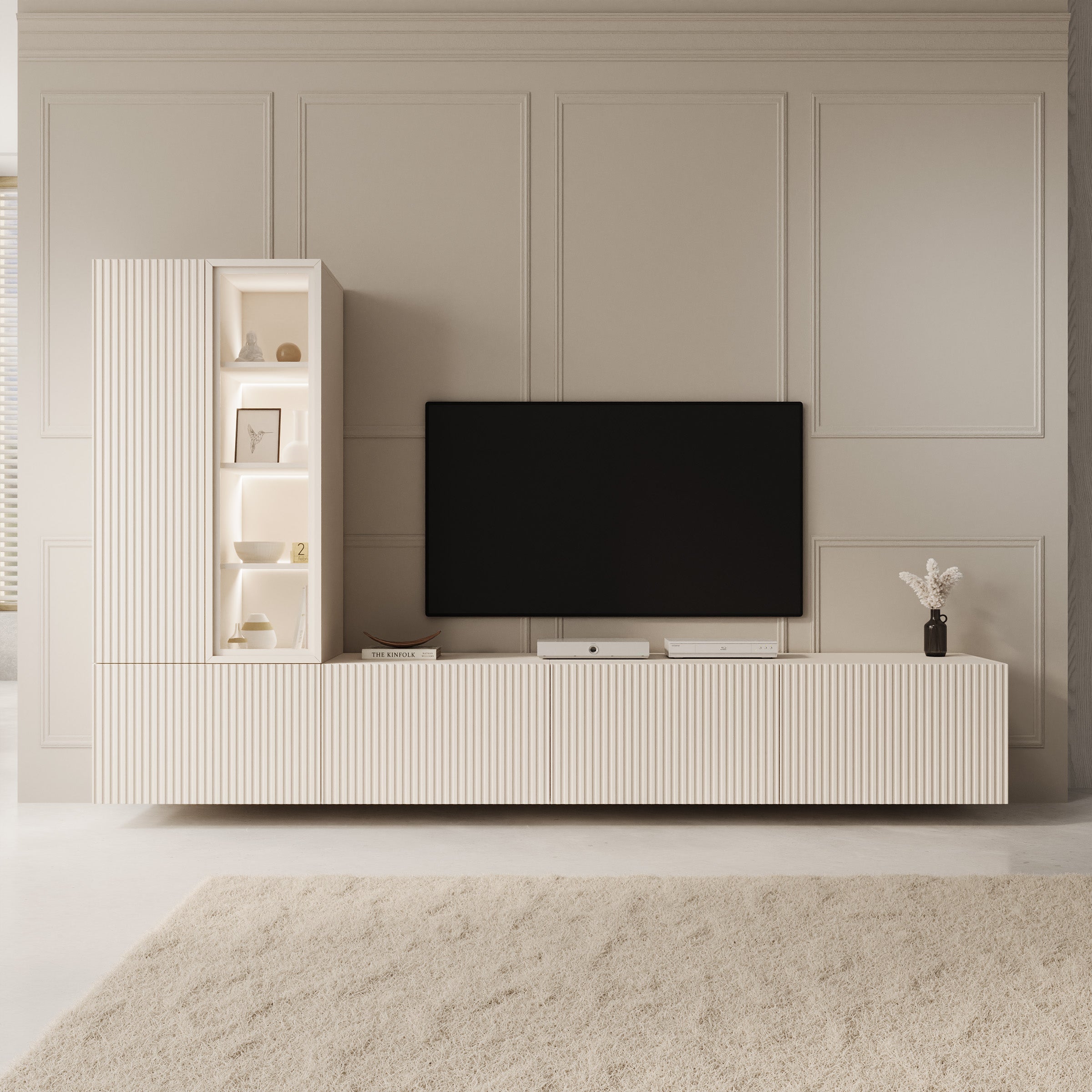 Taro - Wandmeubel - Beige/Travertinpatroon - 260x41x158 cm