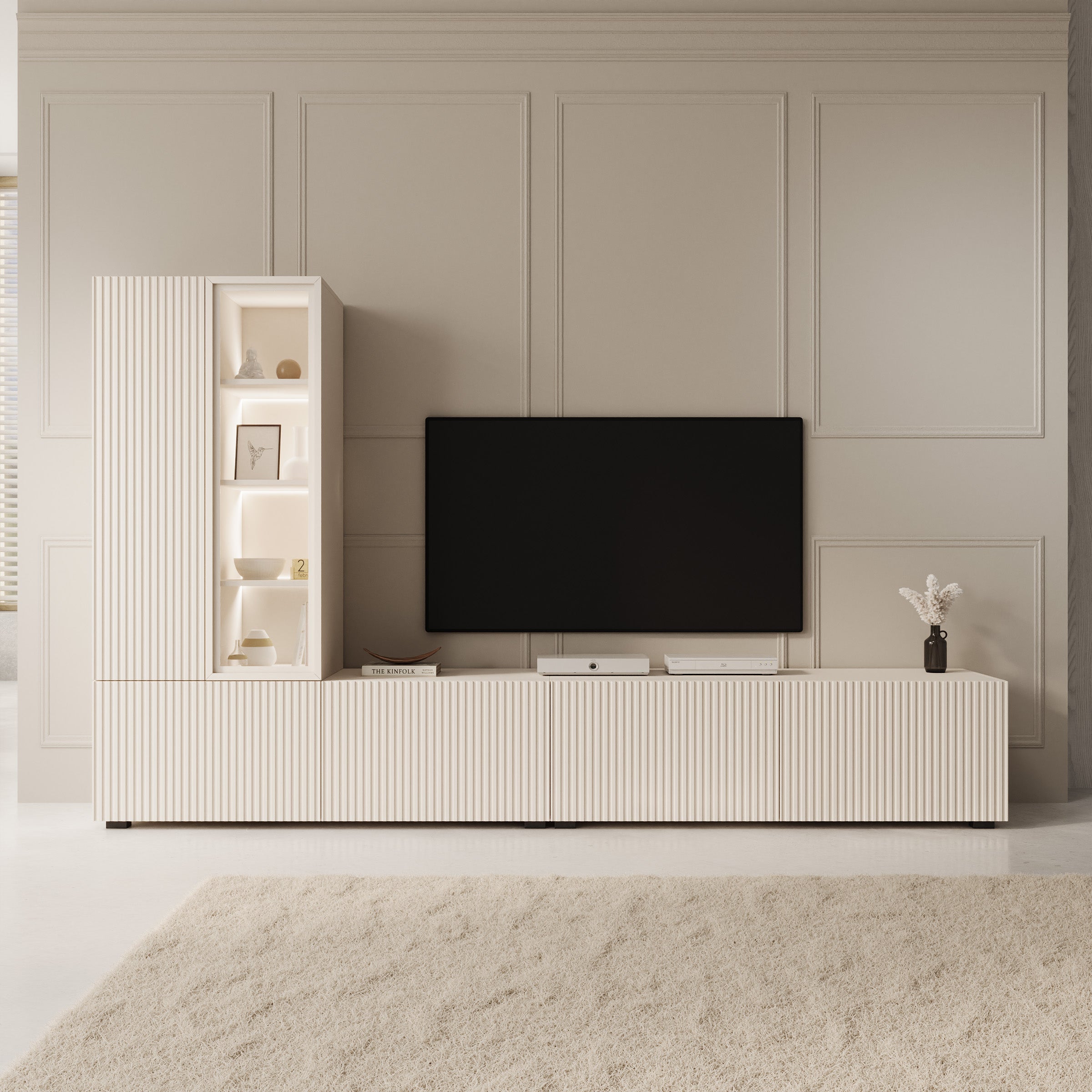 Taro - Wandmeubel - Beige/Travertinpatroon - 260x41x158 cm