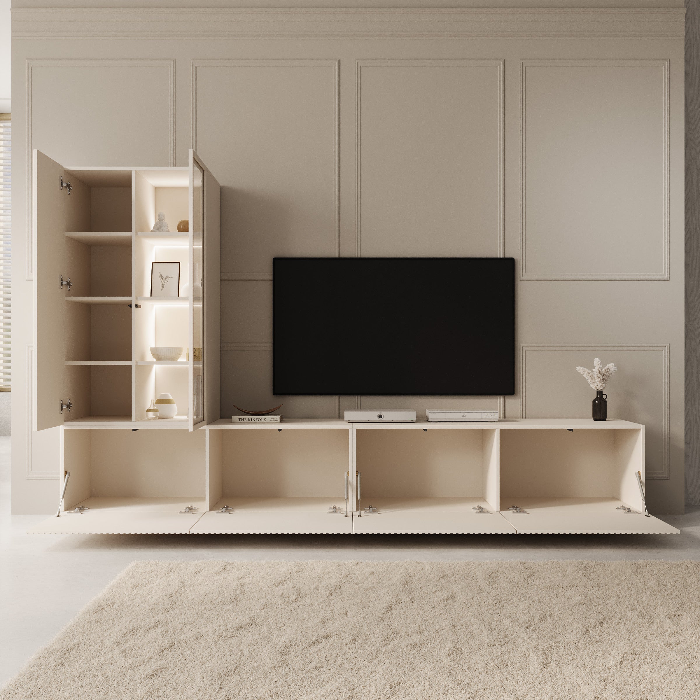 Taro - Wandmeubel - Beige/Travertinpatroon - 260x41x158 cm
