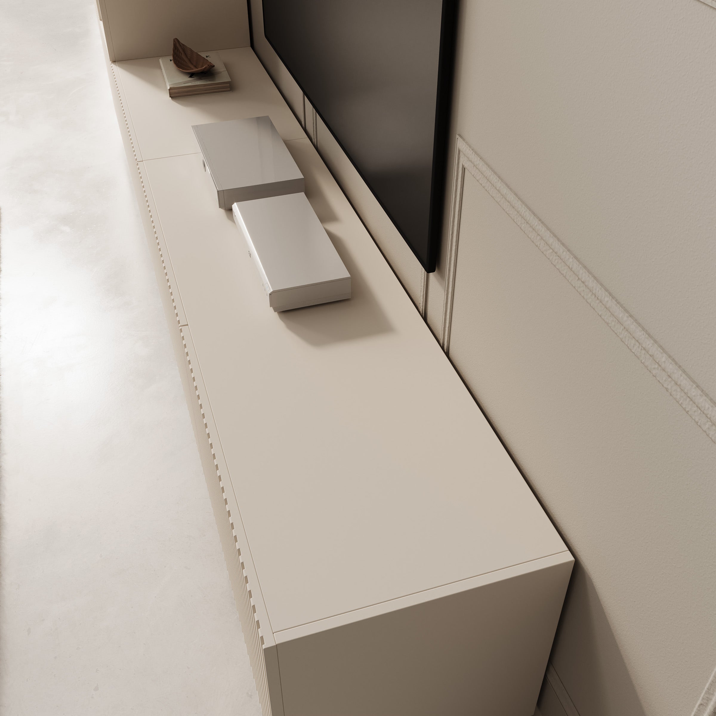 Taro - Wandmeubel - Beige/Travertinpatroon - 260x41x158 cm