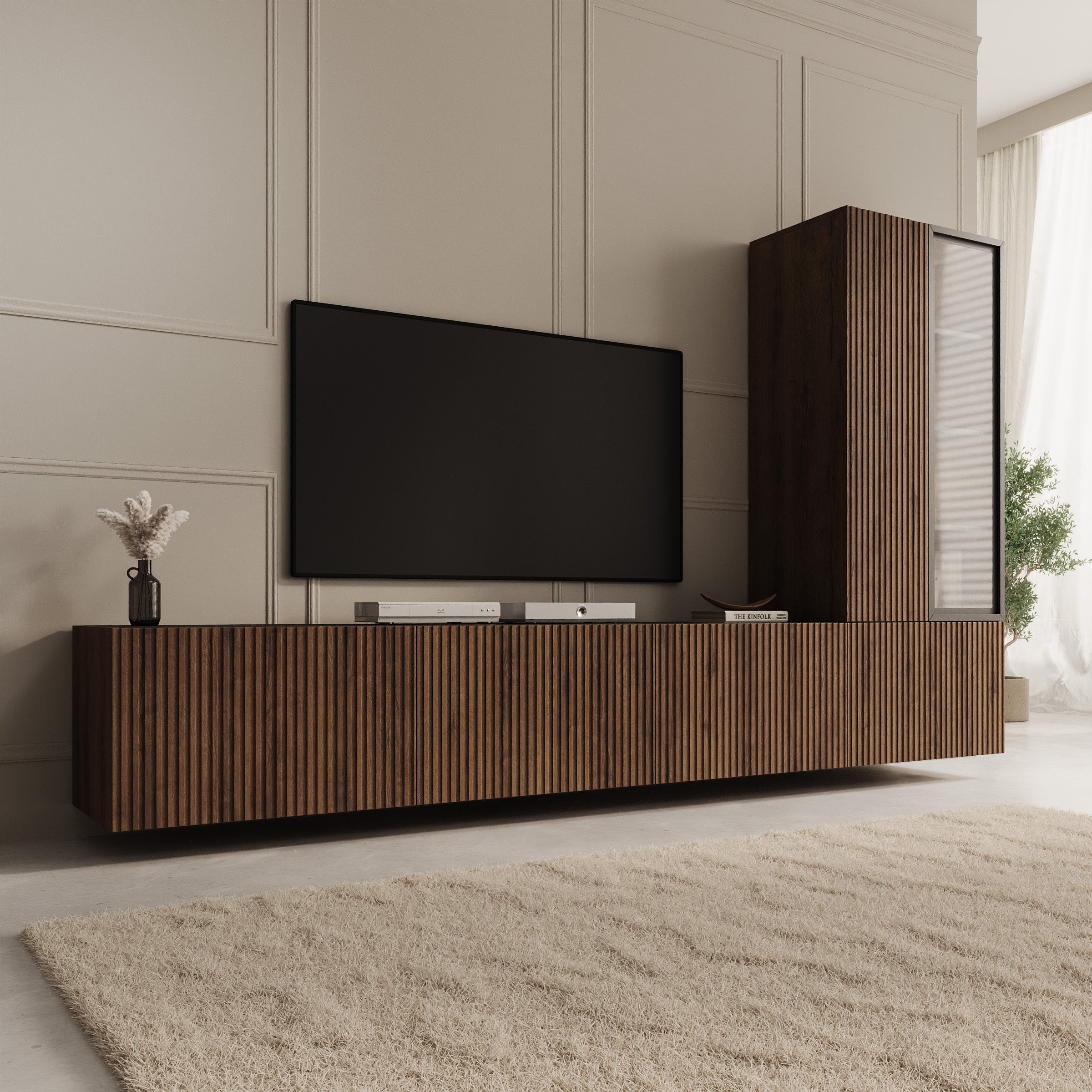 Taro - Wandmeubel - Donker eikenpatroon - 260x41x158 cm