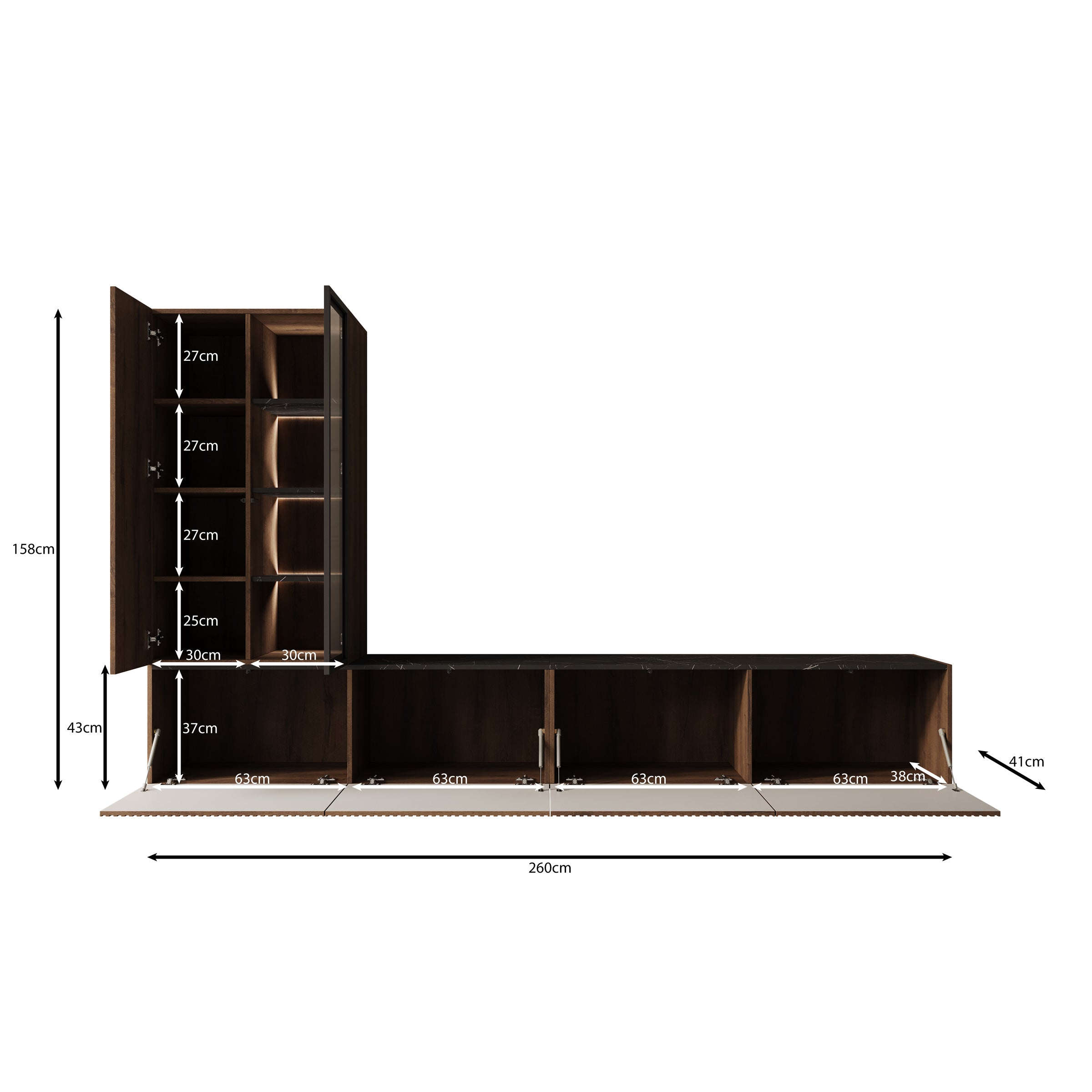 Taro - Wandmeubel - Donker eikenpatroon - 260x41x158 cm