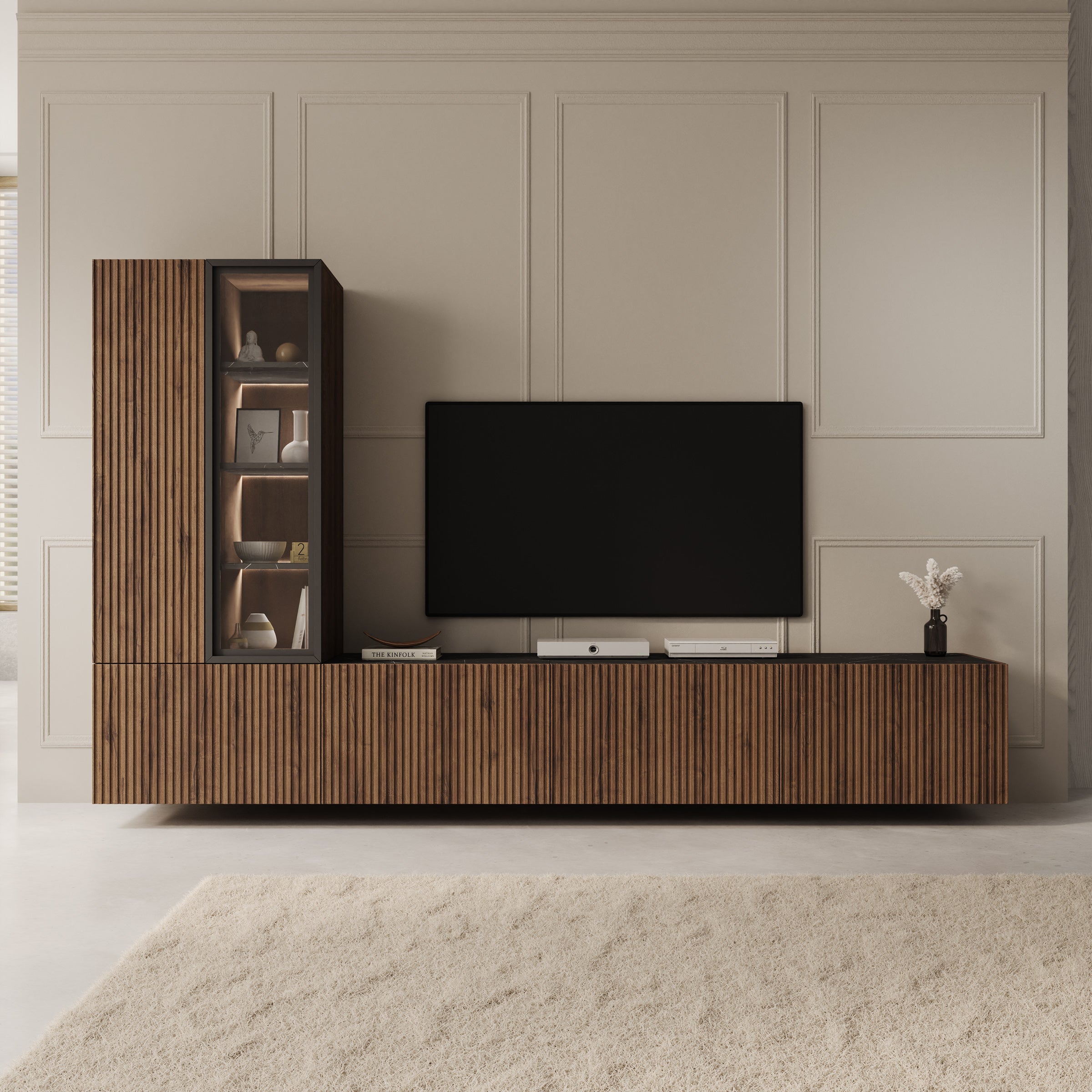 Taro - Wandmeubel - Donker eikenpatroon - 260x41x158 cm