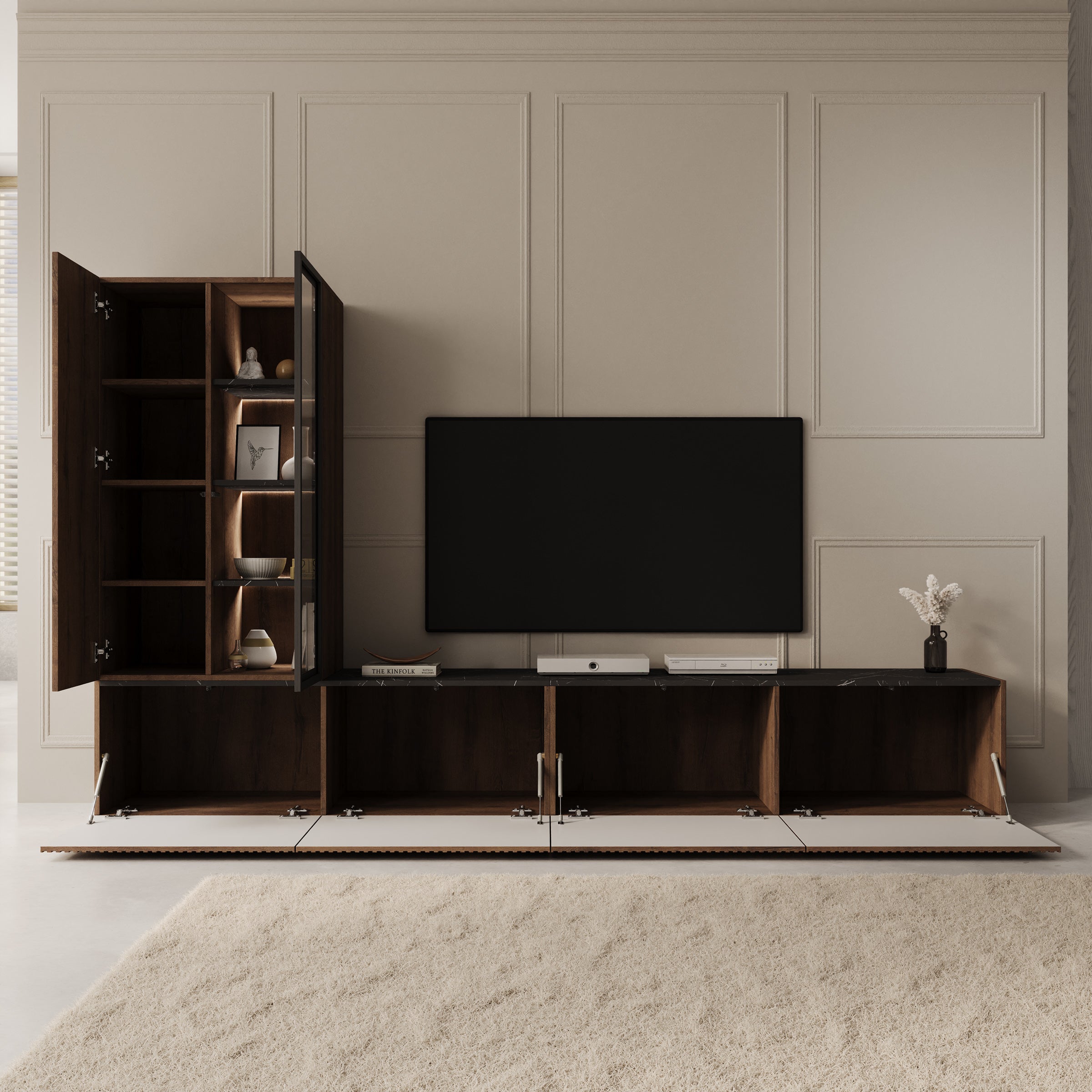 Taro - Wandmeubel - Donker eikenpatroon - 260x41x158 cm