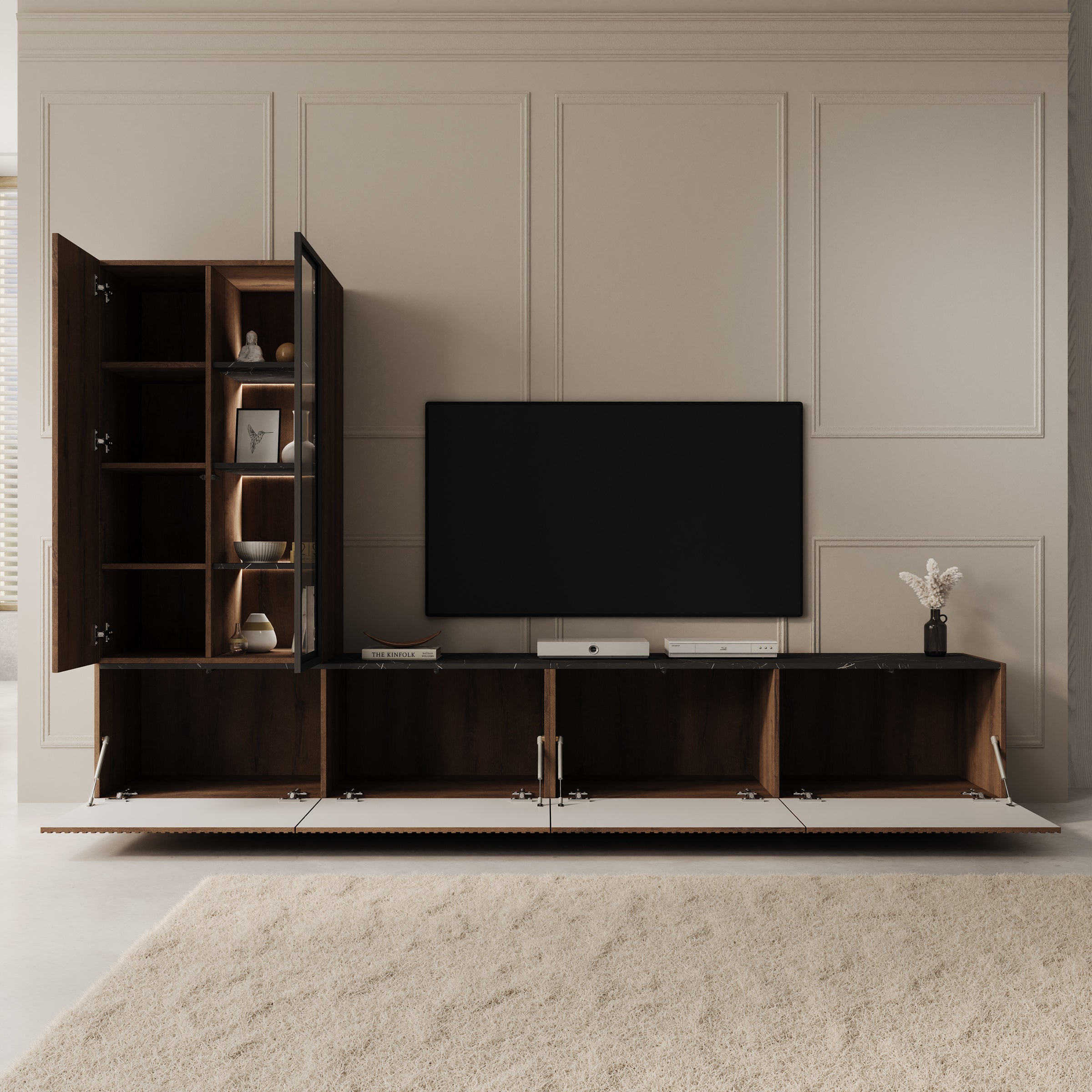 Taro - Wandmeubel - Donker eikenpatroon - 260x41x158 cm