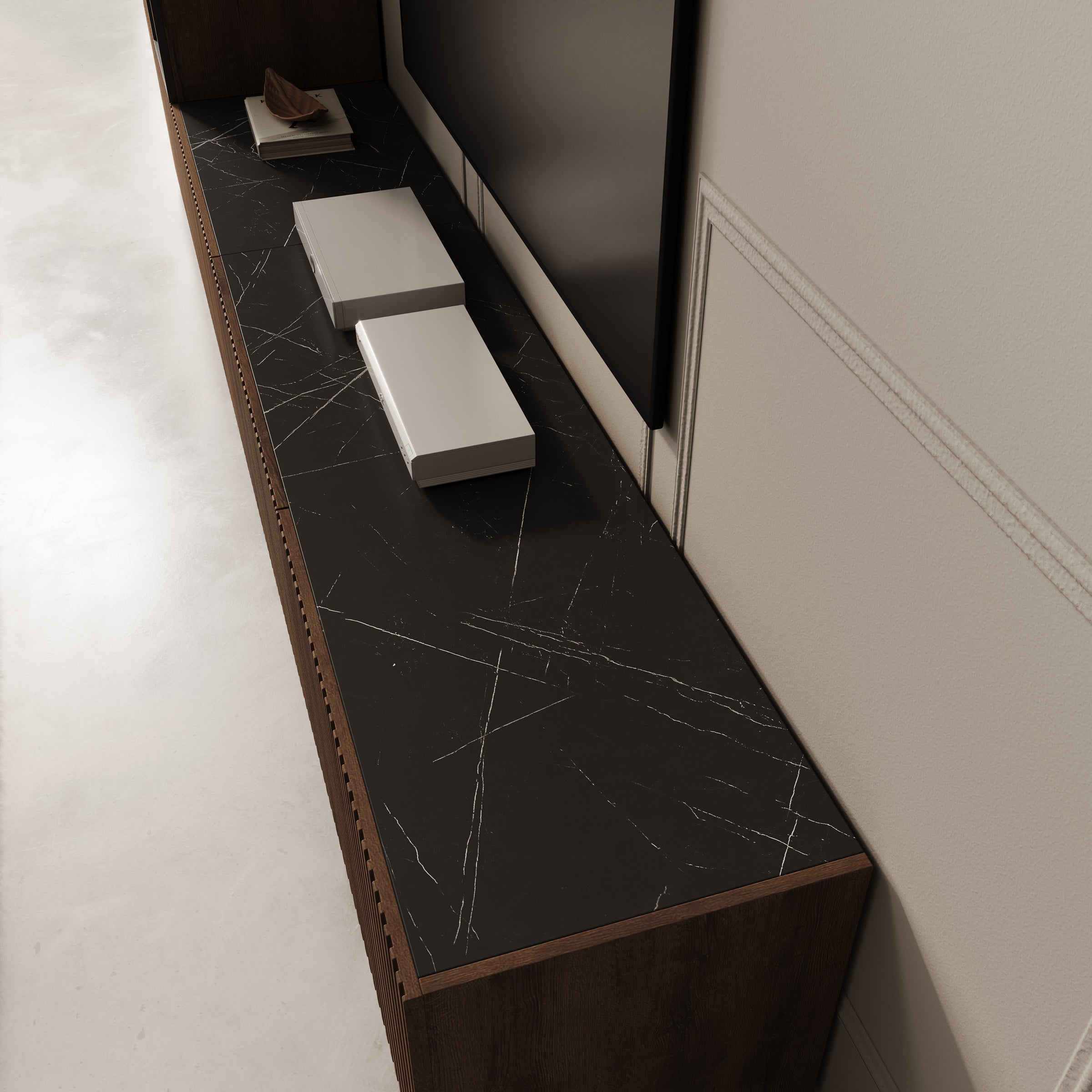 Taro - Wandmeubel - Donker eikenpatroon - 260x41x158 cm