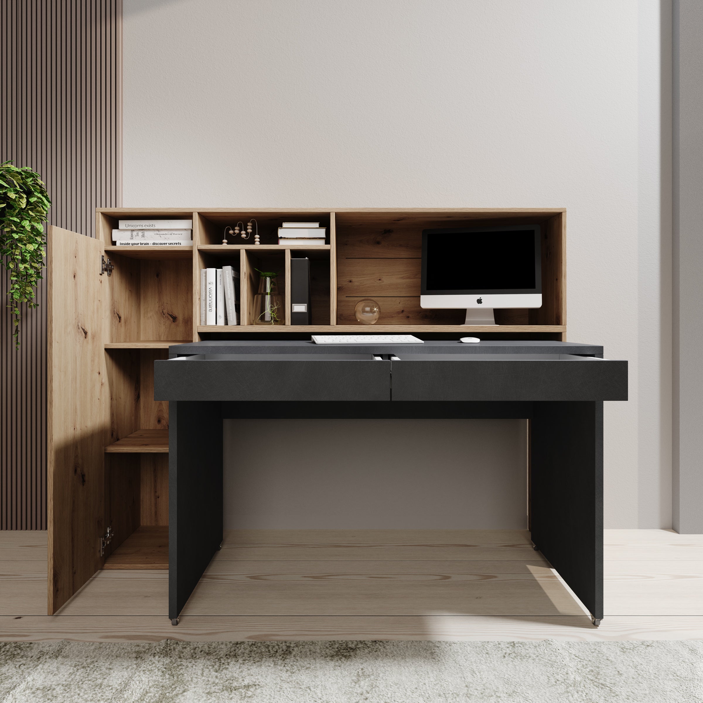 Taroa - Bureau - Eikenpatroon/Grijs - 154x55x119 cm