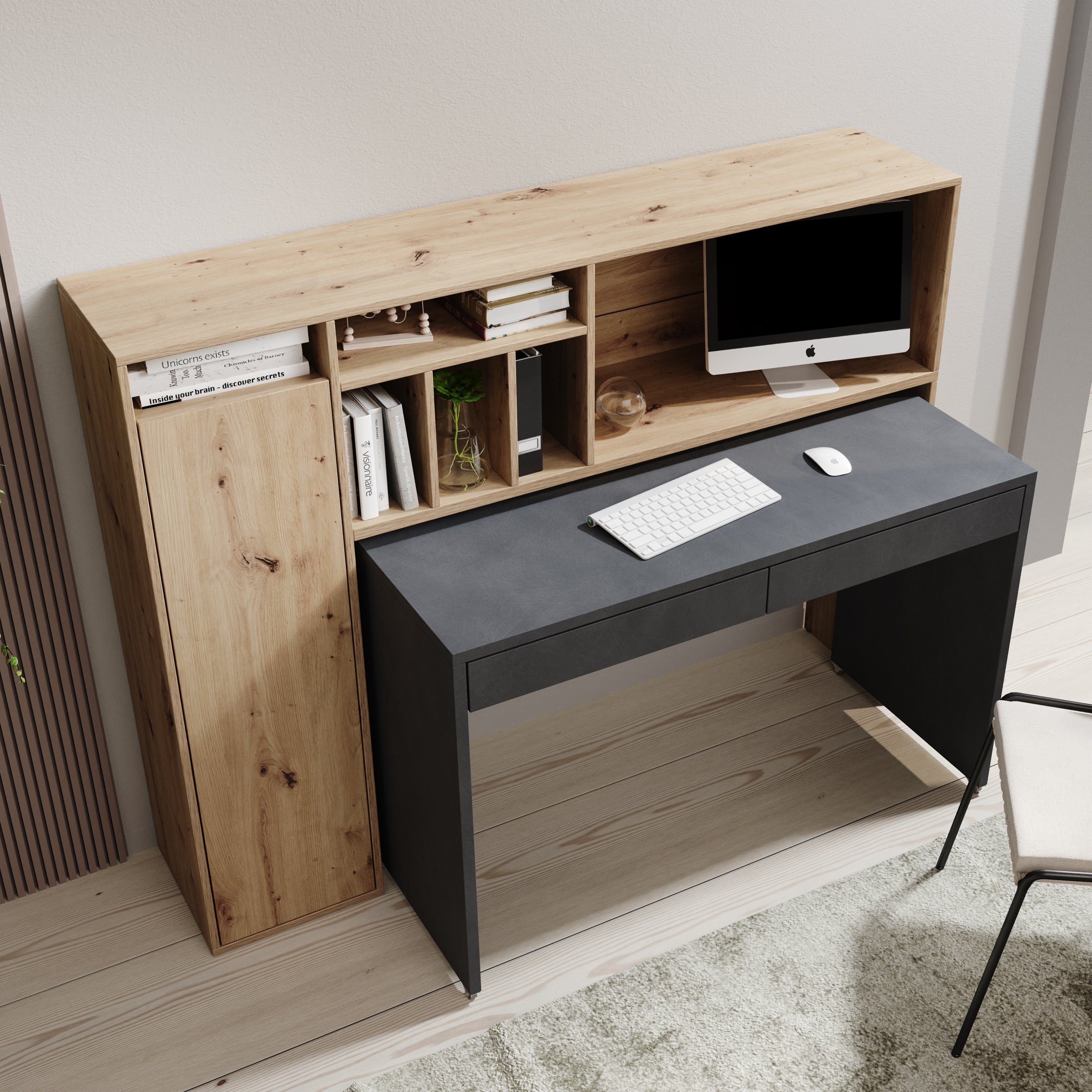Taroa - Bureau - Eikenpatroon/Grijs - 154x55x119 cm