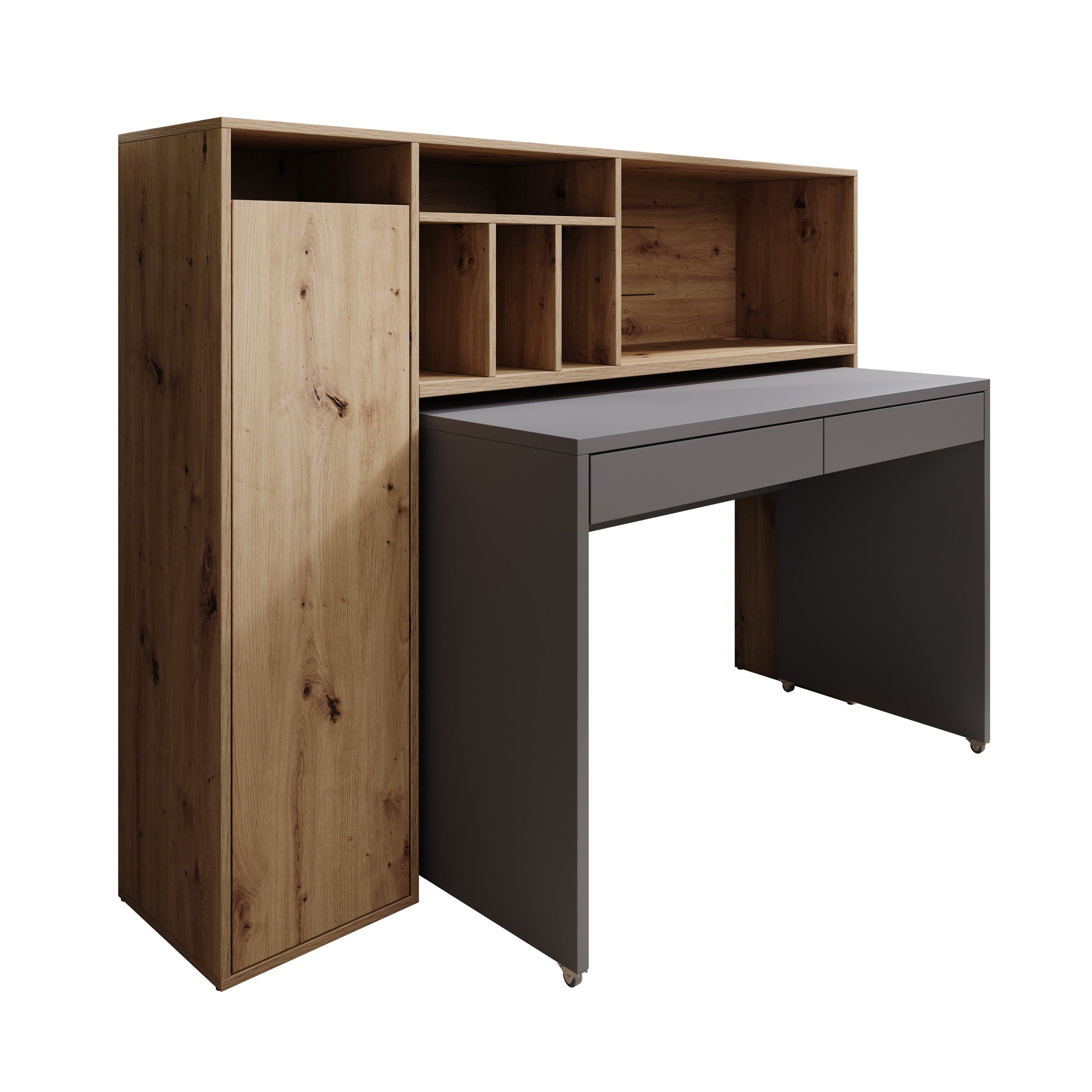 Taroa - Bureau - Eikenpatroon/Lichtgrijs - 154x55x119 cm