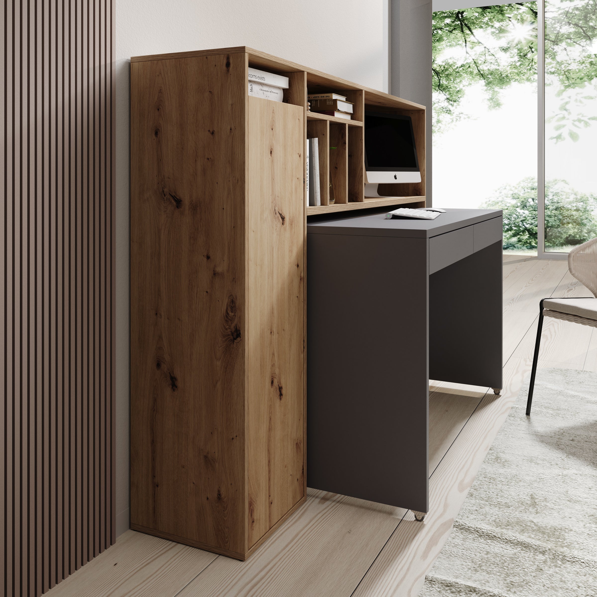 Taroa - Bureau - Eikenpatroon/Lichtgrijs - 154x55x119 cm