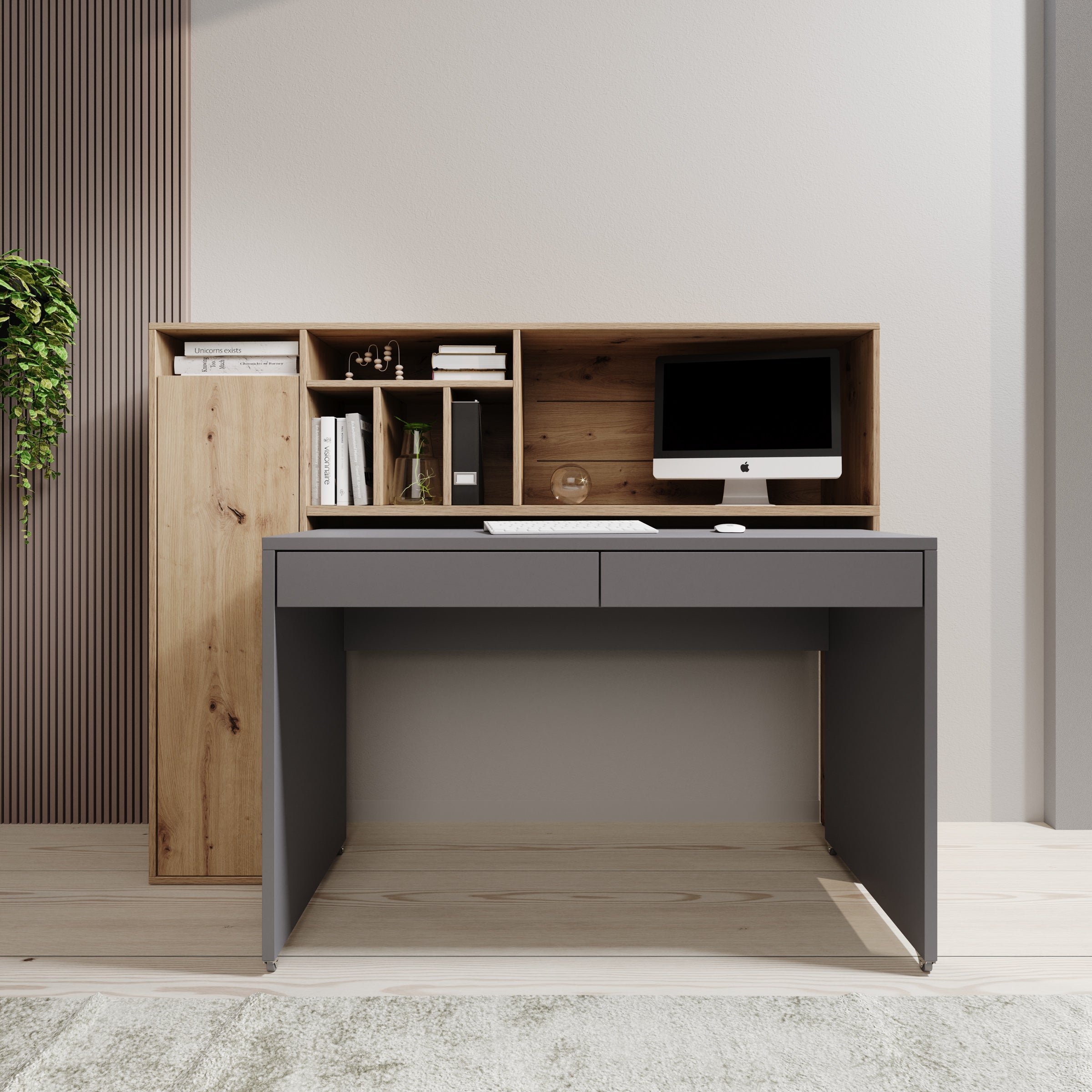 Taroa - Bureau - Eikenpatroon/Lichtgrijs - 154x55x119 cm