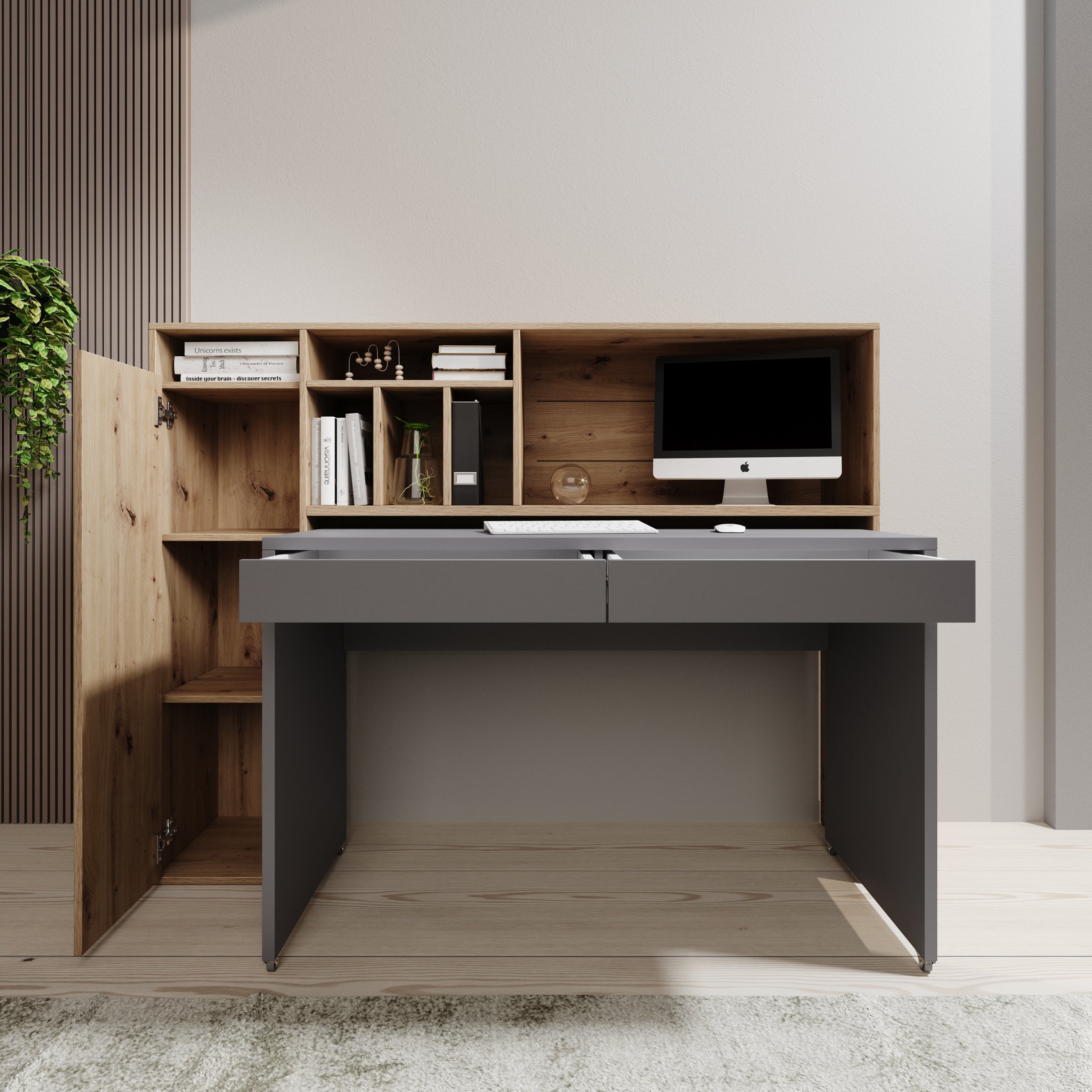Taroa - Bureau - Eikenpatroon/Lichtgrijs - 154x55x119 cm