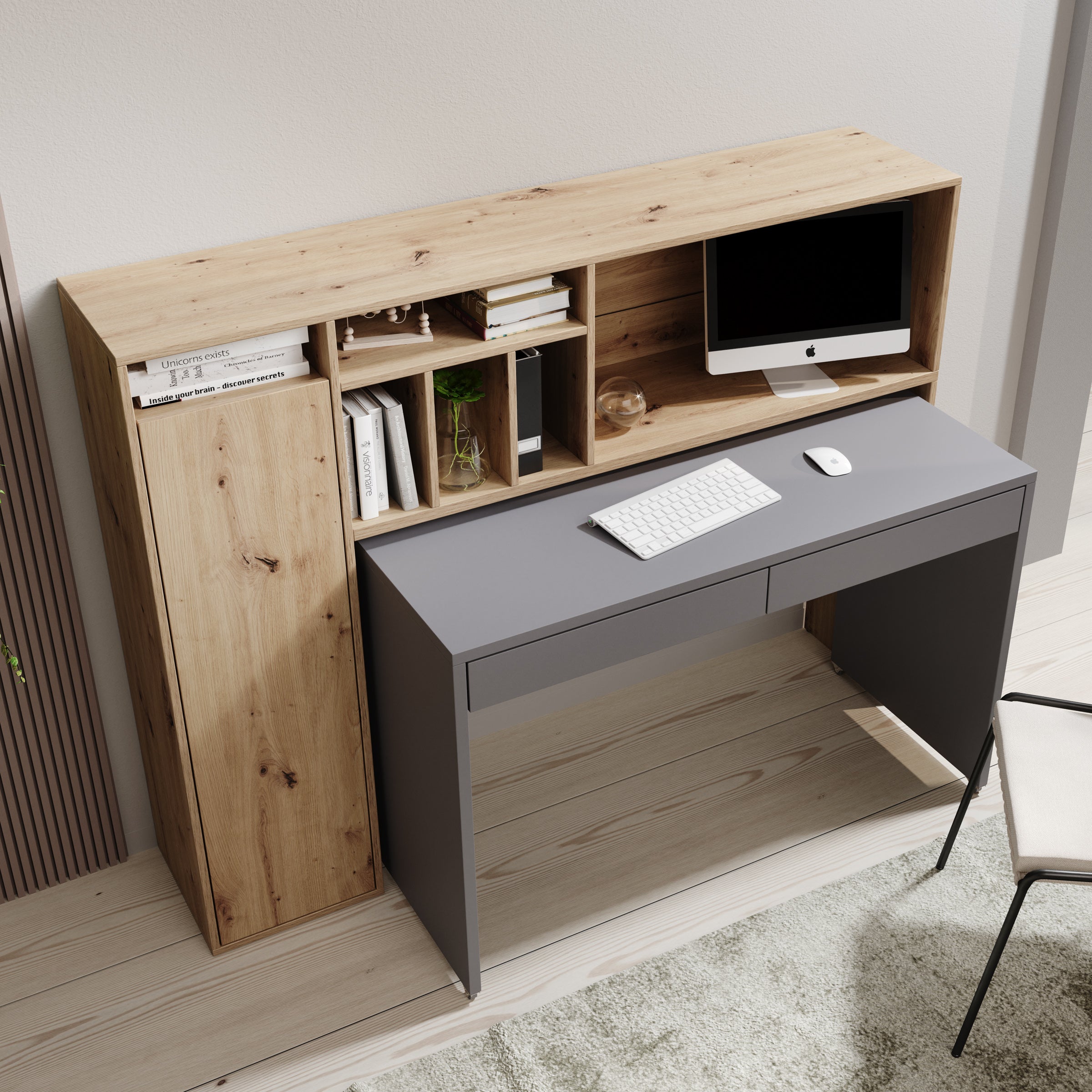 Taroa - Bureau - Eikenpatroon/Lichtgrijs - 154x55x119 cm