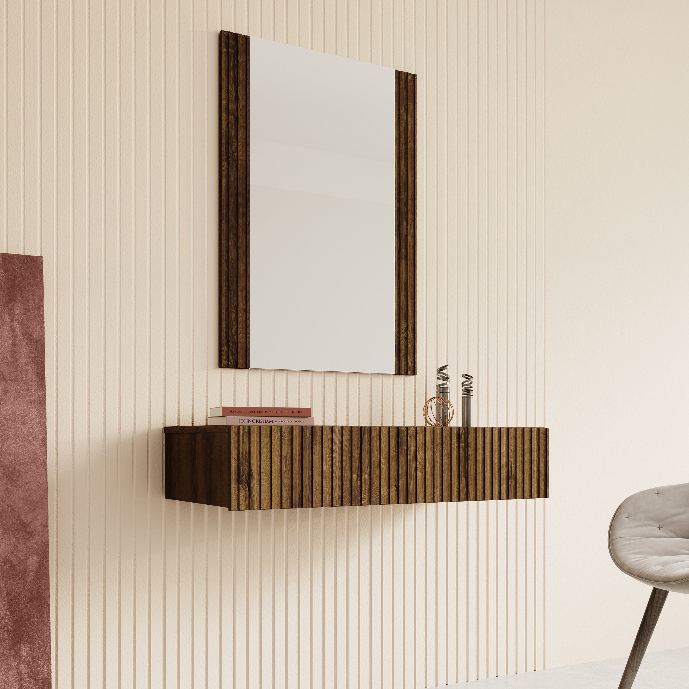 Tartagal - Kaptafel - Donkerbruin eiken - 80x42 cm - Met spiegel