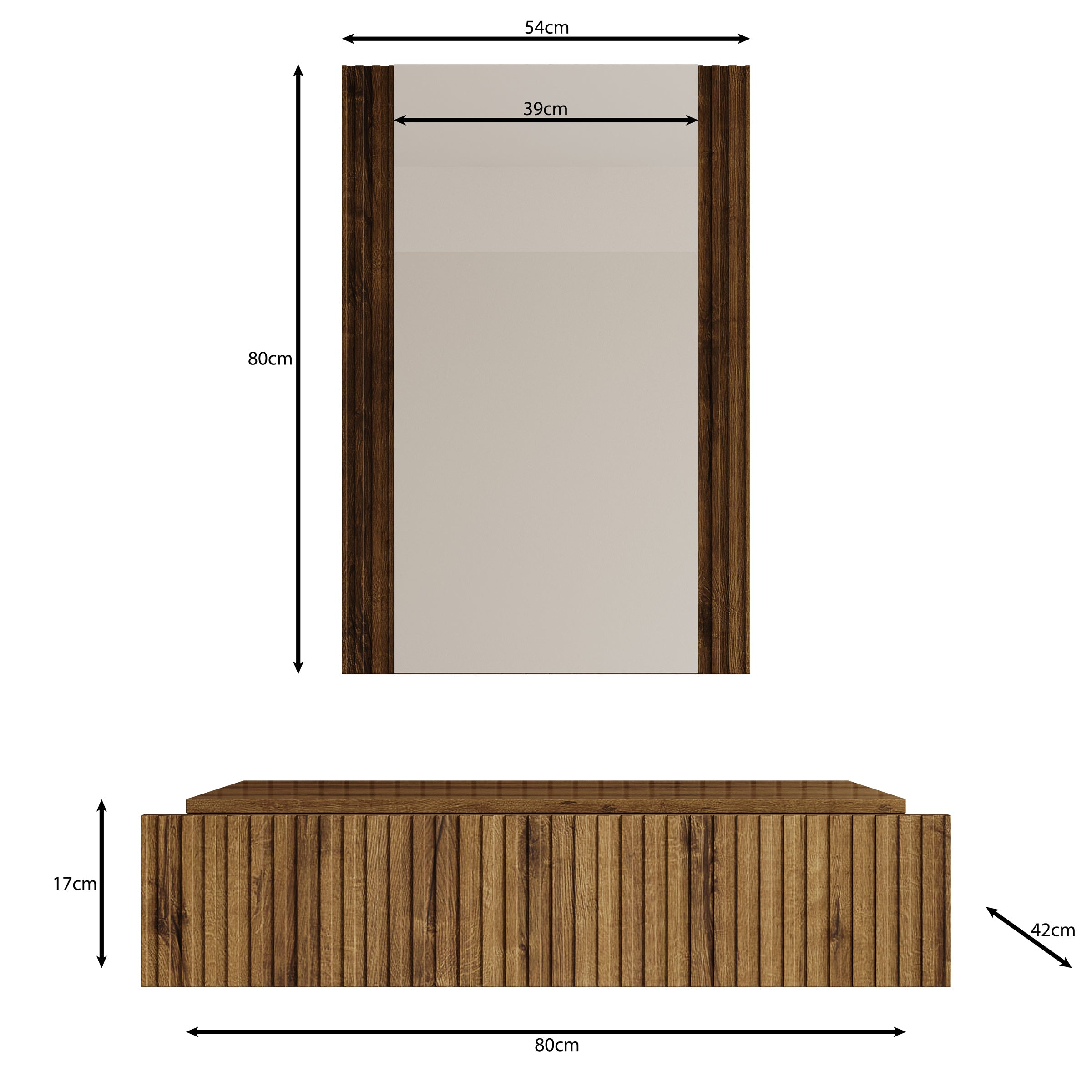 Tartagal - Kaptafel - Donkerbruin eiken - 80x42 cm - Met spiegel