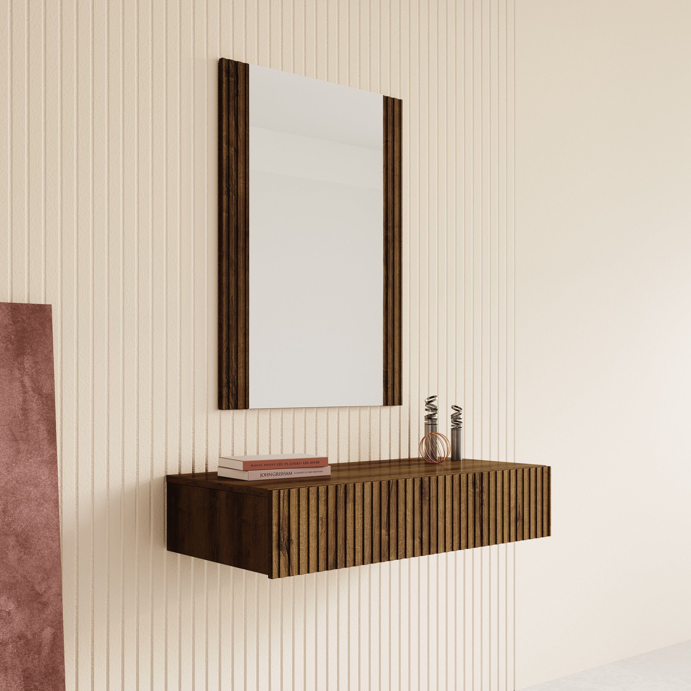 Tartagal - Kaptafel - Donkerbruin eiken - 80x42 cm - Met spiegel